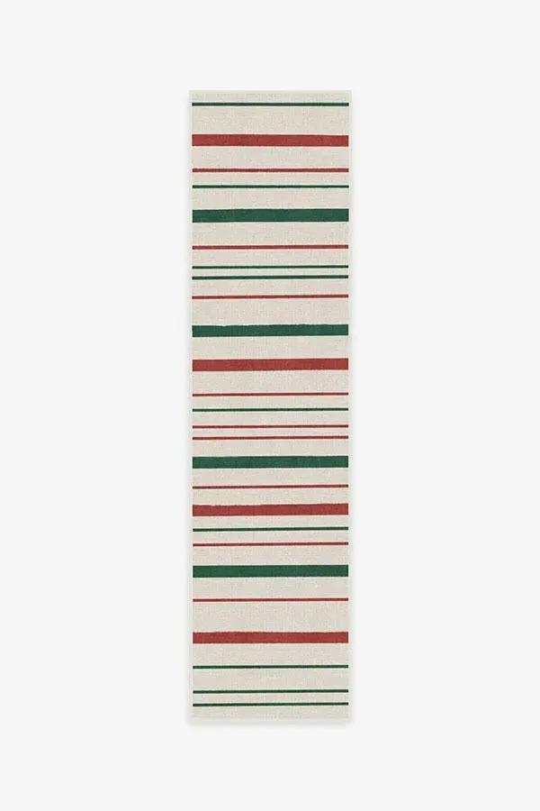 Runner Striped Rug Machine Washable - Red, Chenille