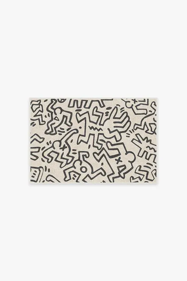 Small Area Rug Machine Washable - Black, Ivory image