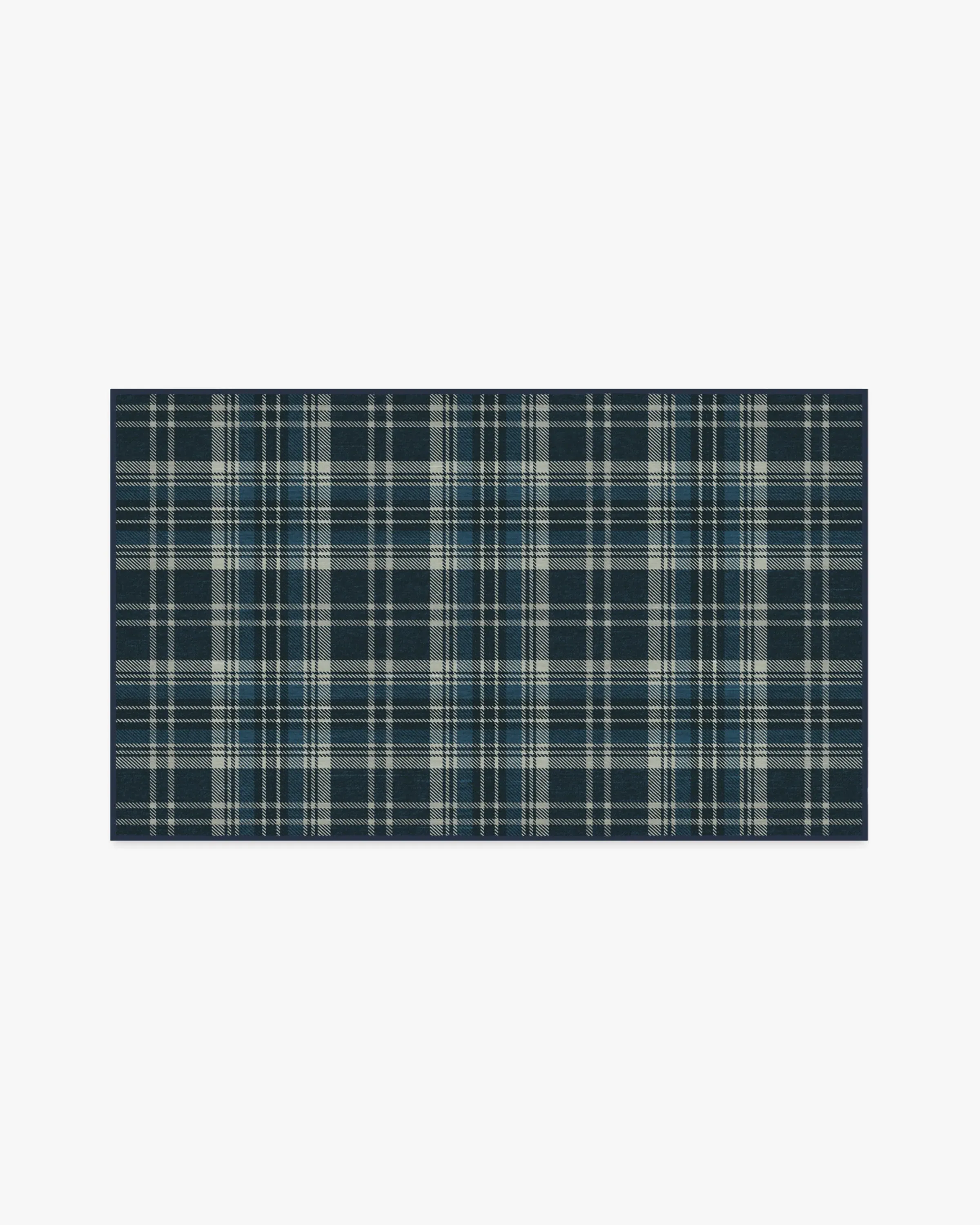 Small Area Rug Machine Washable - Navy Tartan