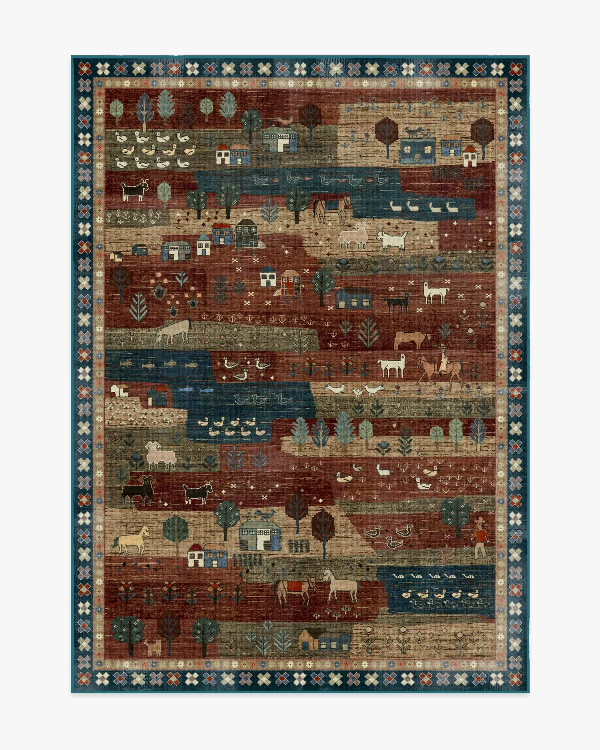Small Area Rug Machine Washable - Red & Blue