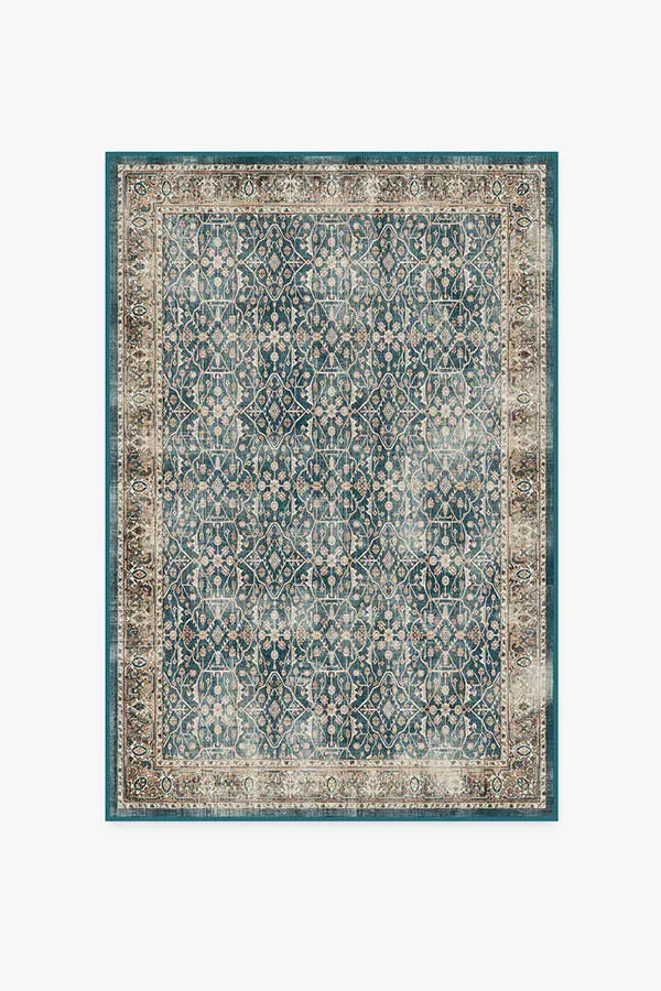 Small Area Rug Machine Washable - Teal Blue