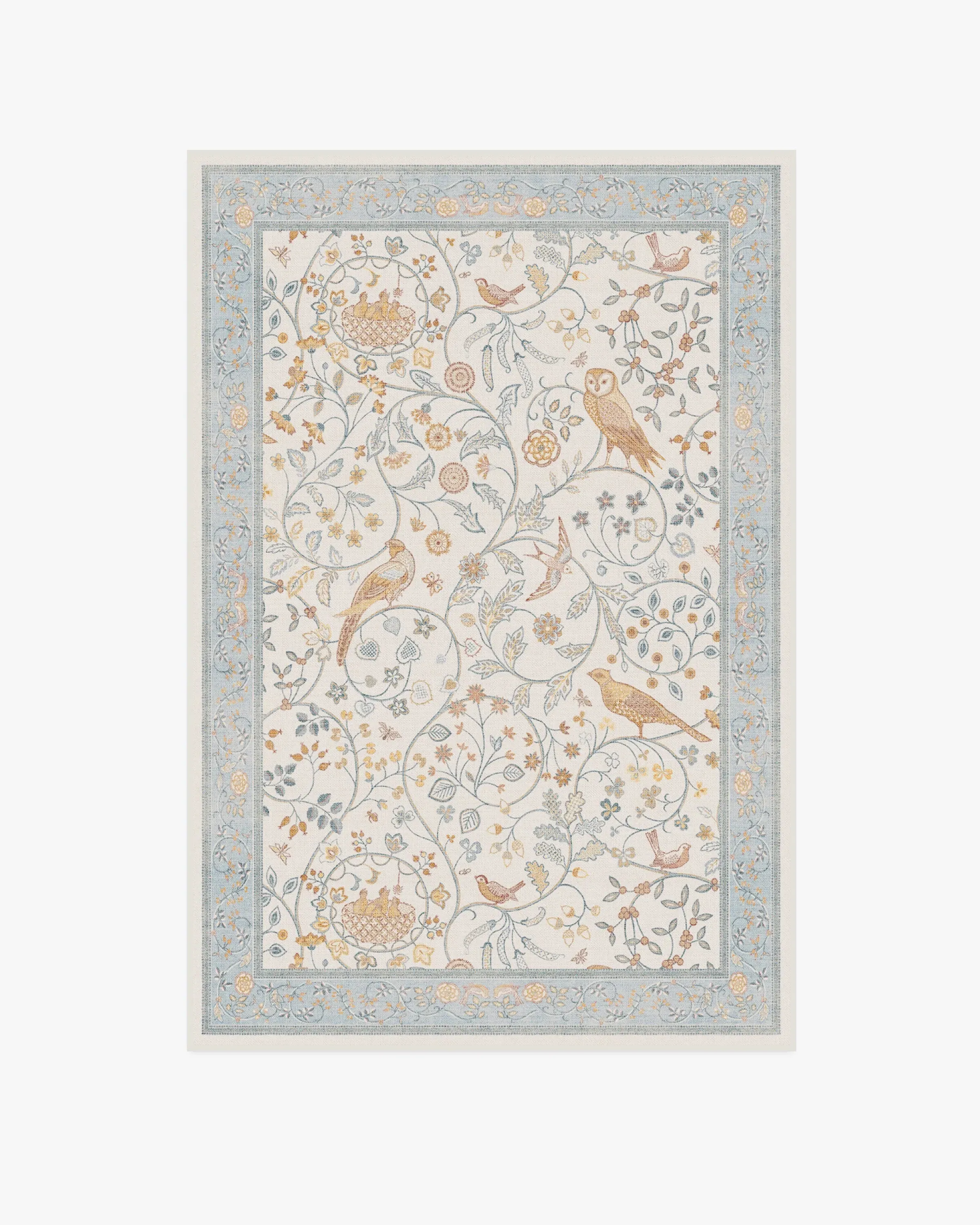 Small Machine Washable Area Rug - Ivory & Blue