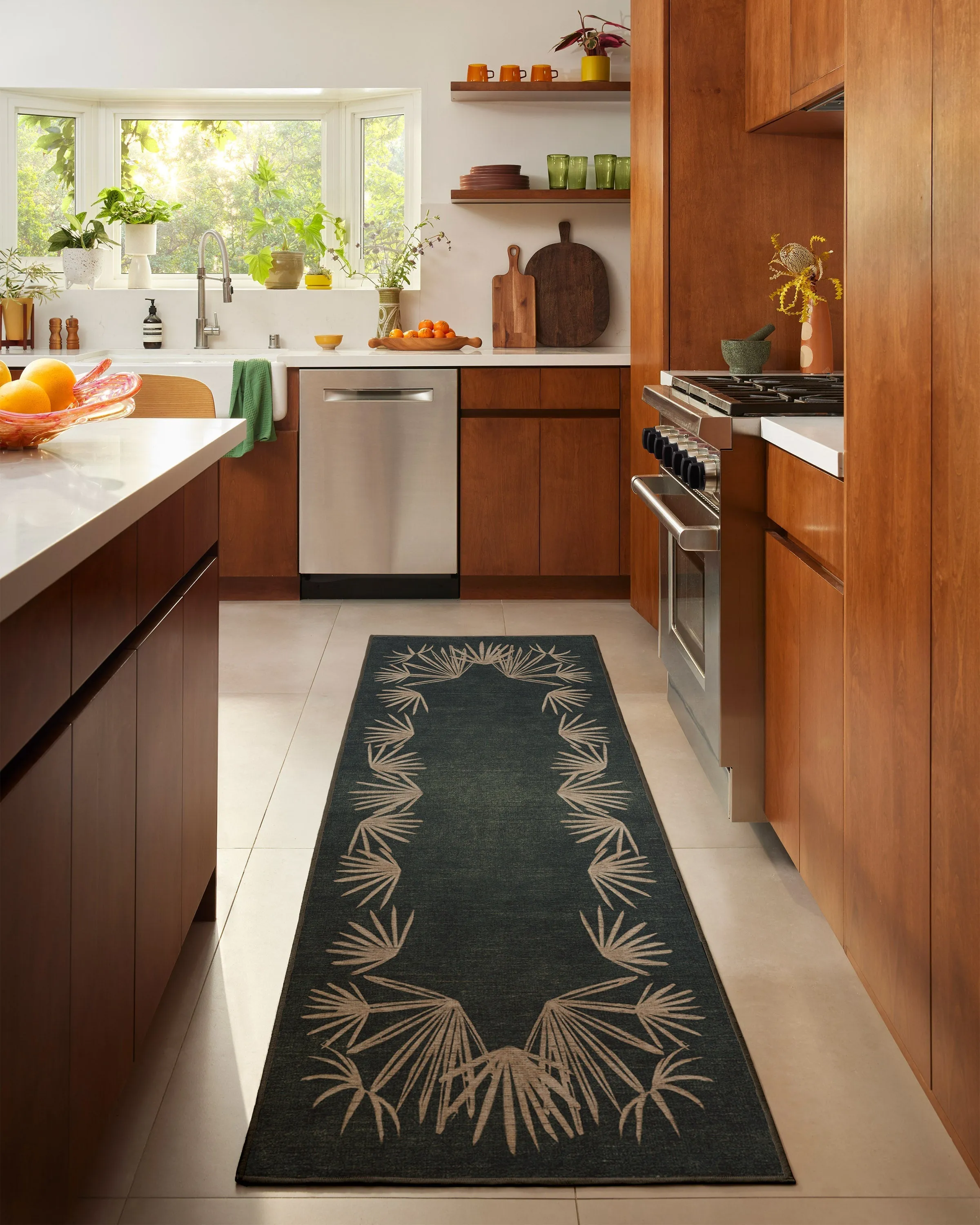 Small Machine Washable Rug - Green, Flatwoven