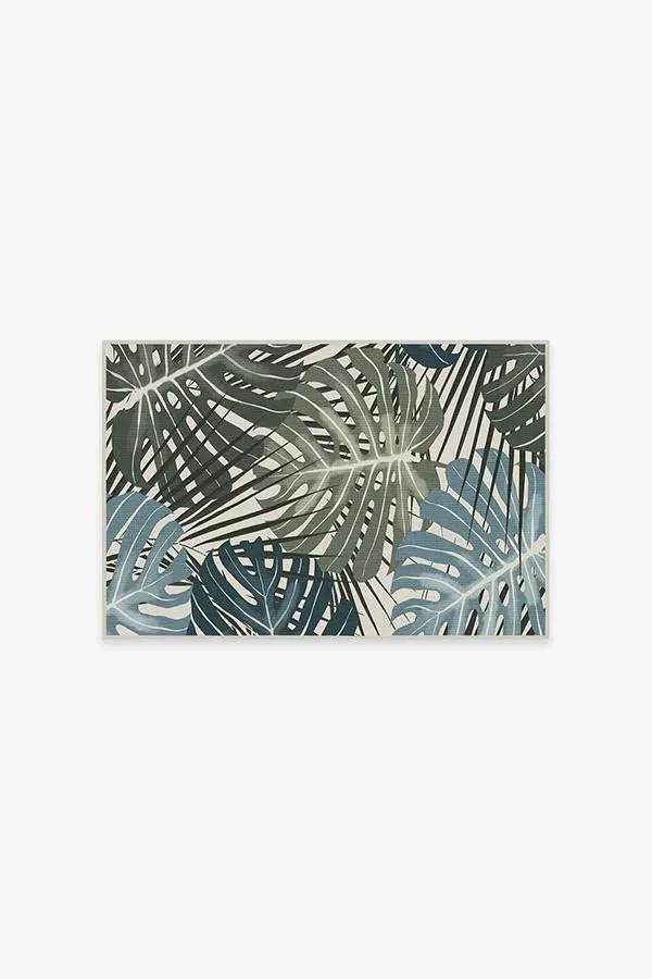 Small Machine Washable Rug - Green, Monstera image