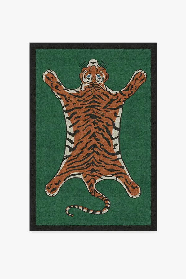 Small Tiger Area Rug - Green, Chenille