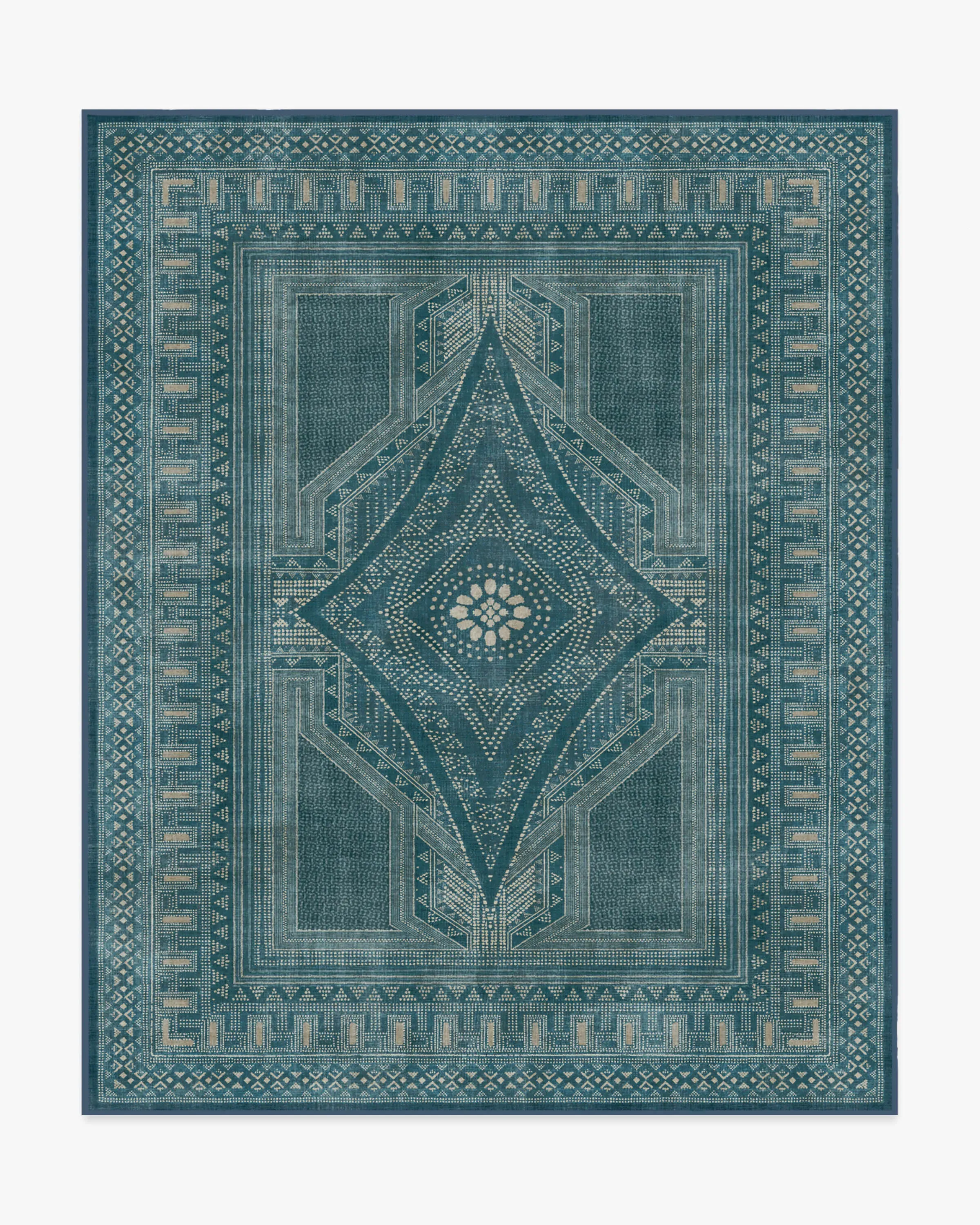 Square Area Rug Machine Washable - Blue, Flatwoven
