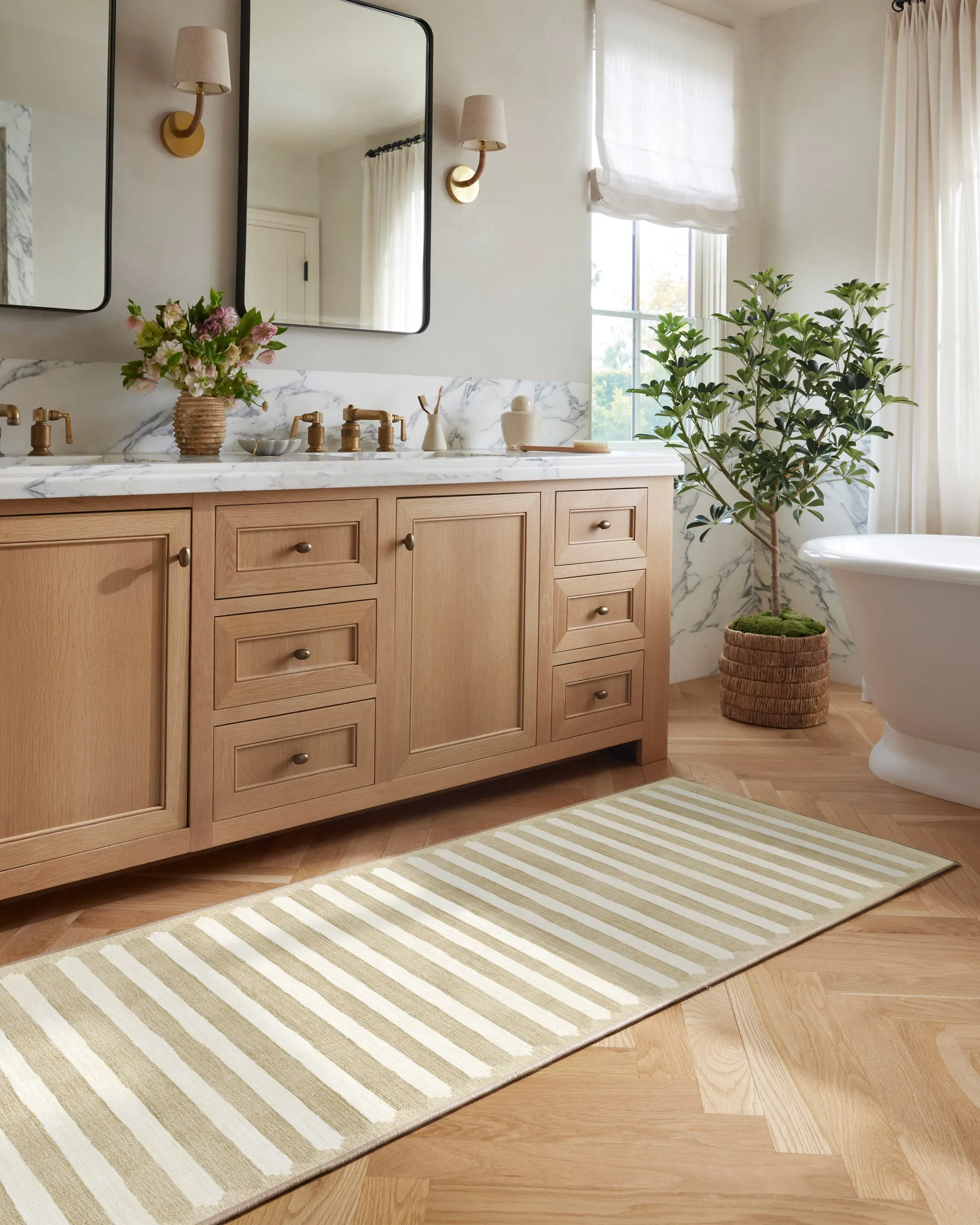 Striped Area Rug Machine Washable - Latte Cream