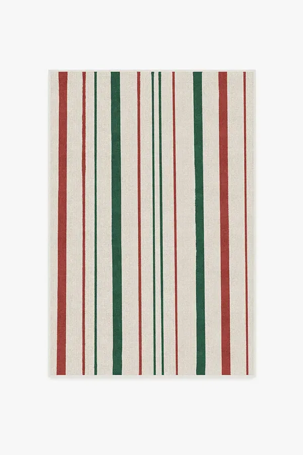 Striped Area Rug Machine Washable - Red, Chenille