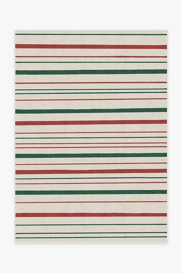 Striped Area Rug Machine Washable - Red, Chenille