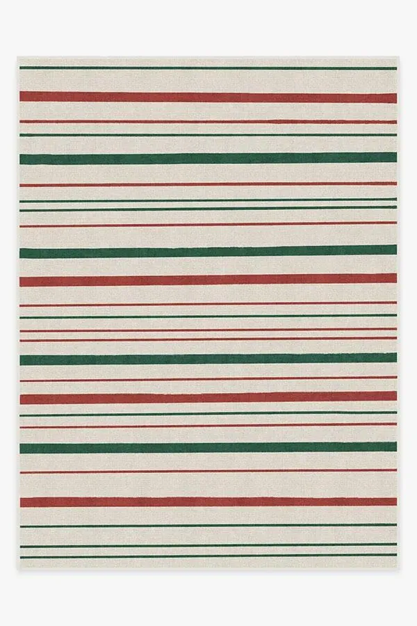 Striped Area Rug Machine Washable - Red, Chenille