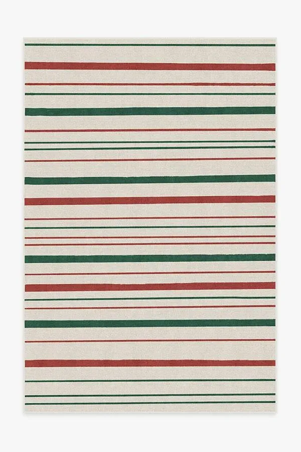 Striped Area Rug Machine Washable - Red, Chenille