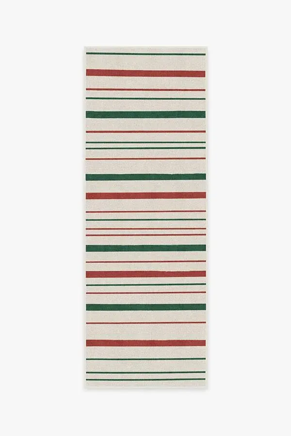 Striped Runner Rug Machine Washable - Red, Chenille