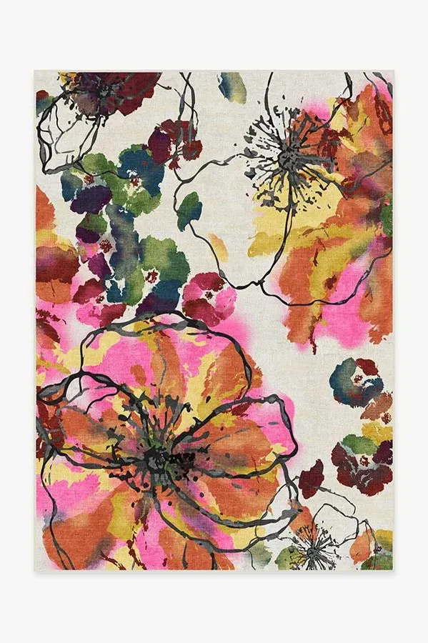 Watercolour Floral Area Rug - Multicolour