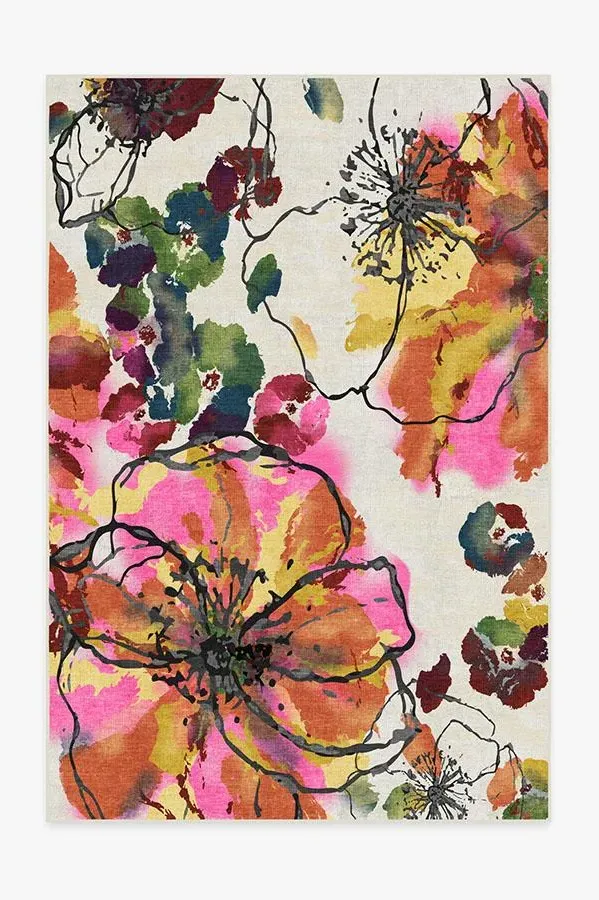 Watercolour Floral Area Rug - Multicolour