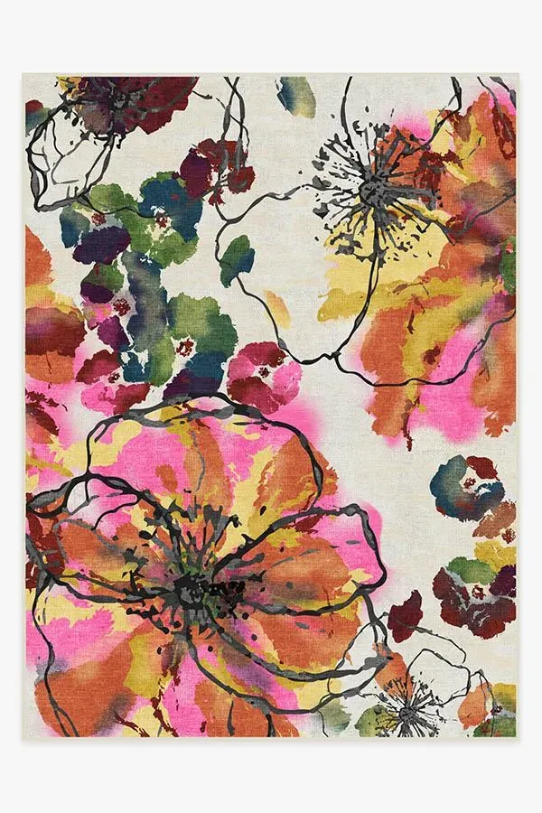 Watercolour Floral Area Rug - Multicolour