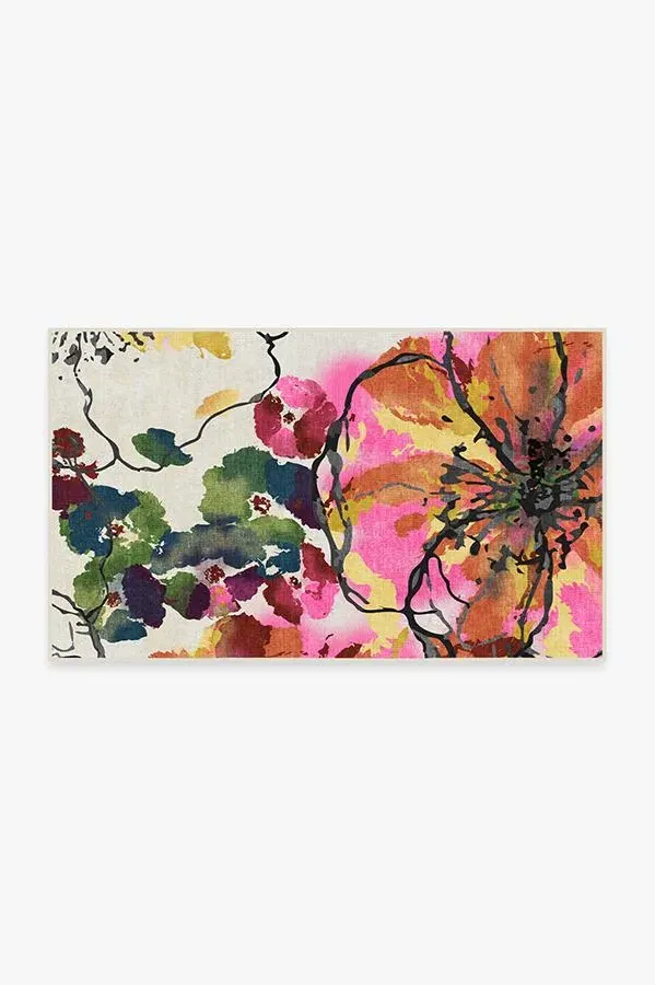 Watercolour Floral Area Rug - Multicolour