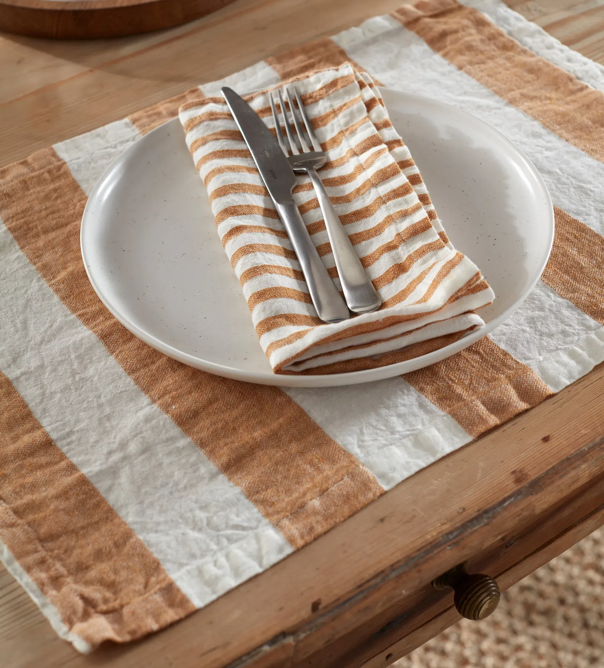 Amber Cora Wide Stripe Linen Placemats Set of 2 - Amber product