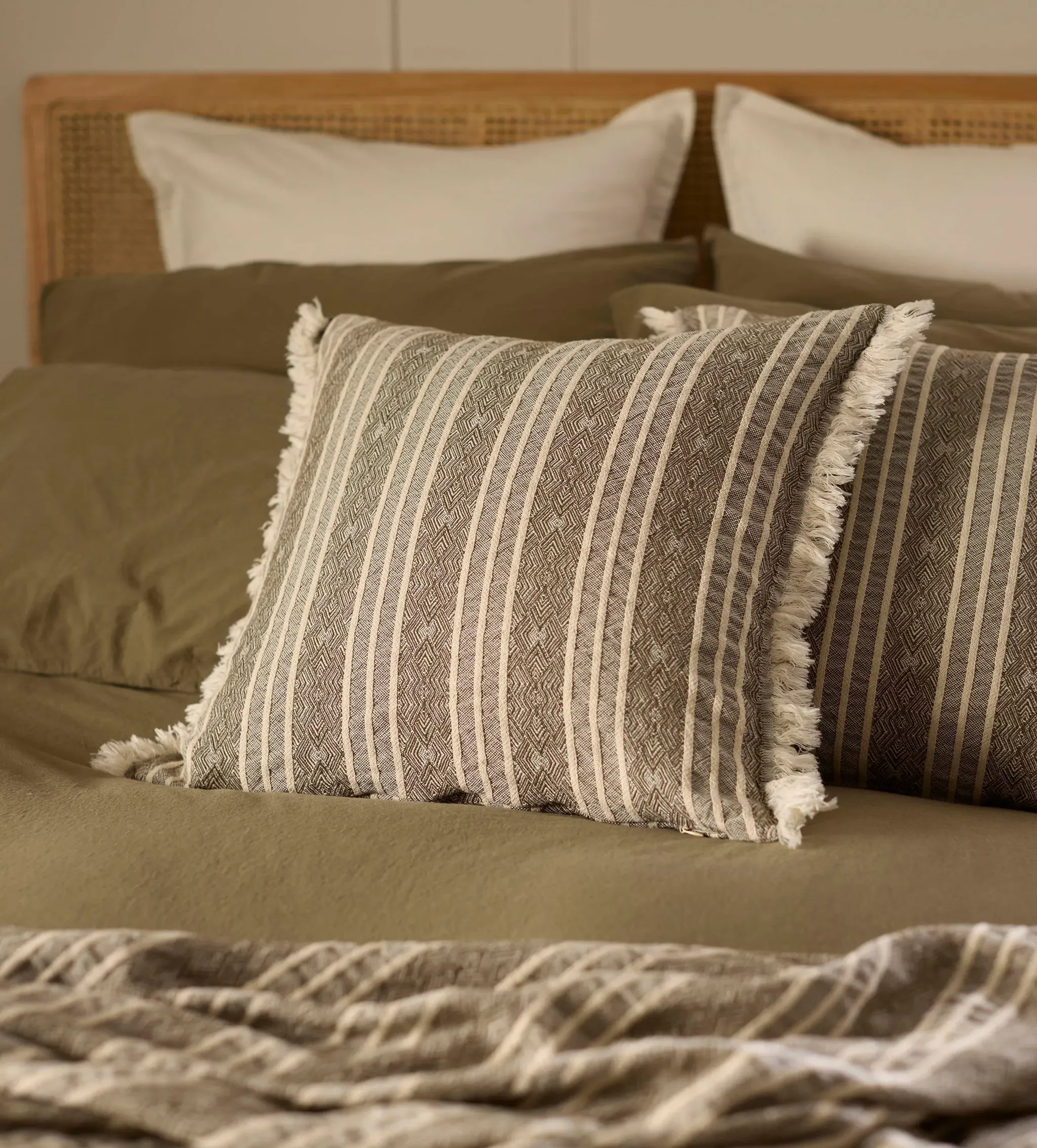 Arlo Stripe Cushion Cover - Olive, Cotton product
