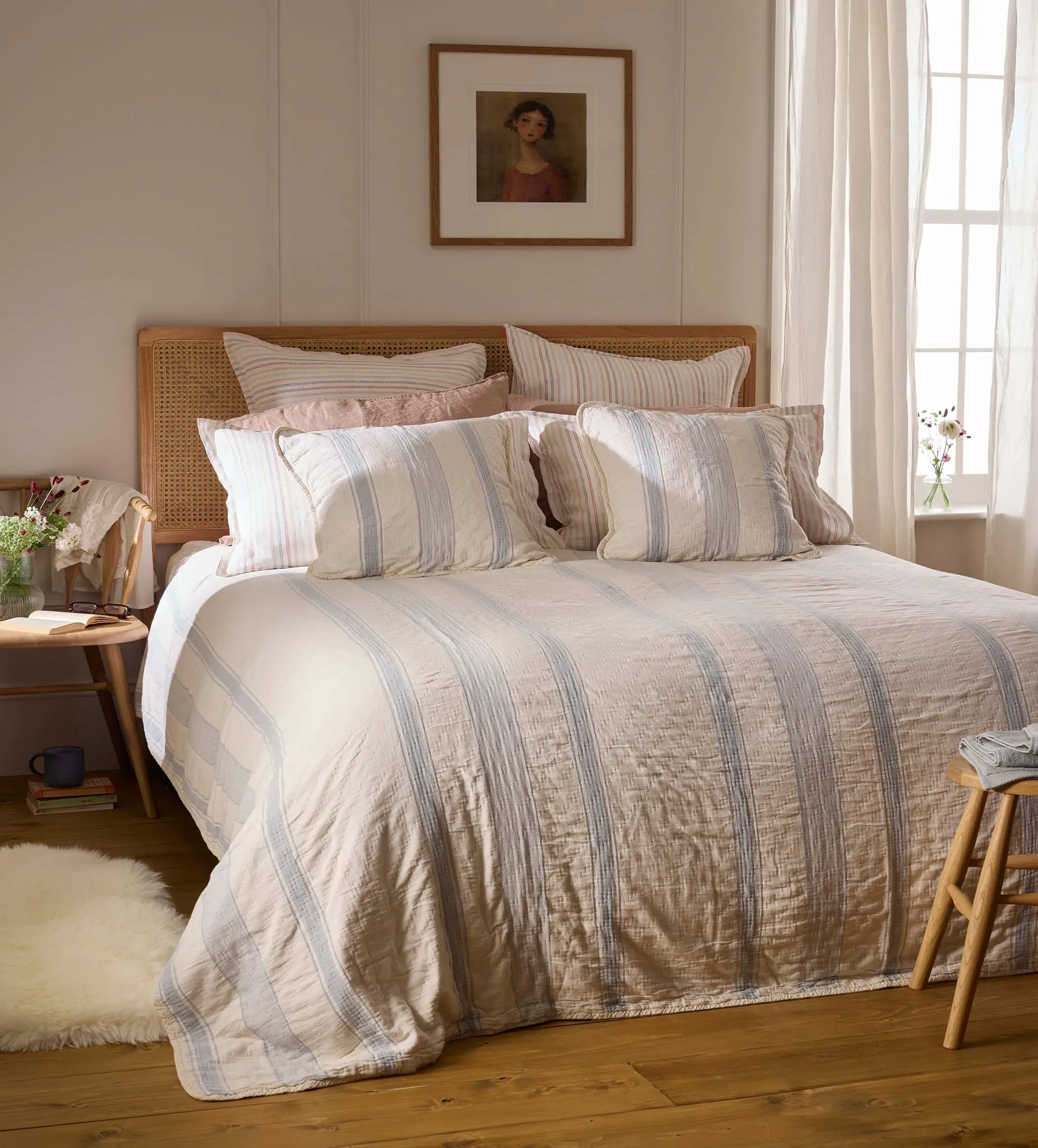 Benji Stripe King/Super King Throw - Blue, Cotton product