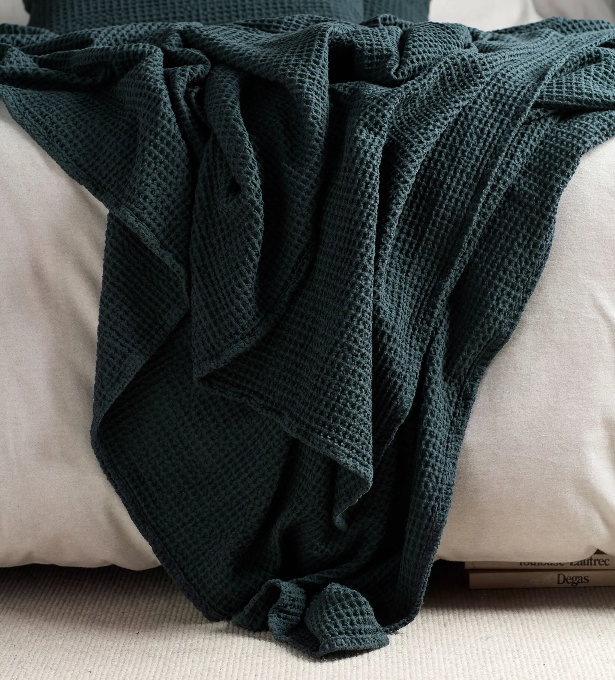Big Waffle Cotton Throw - Darkest Spruce product