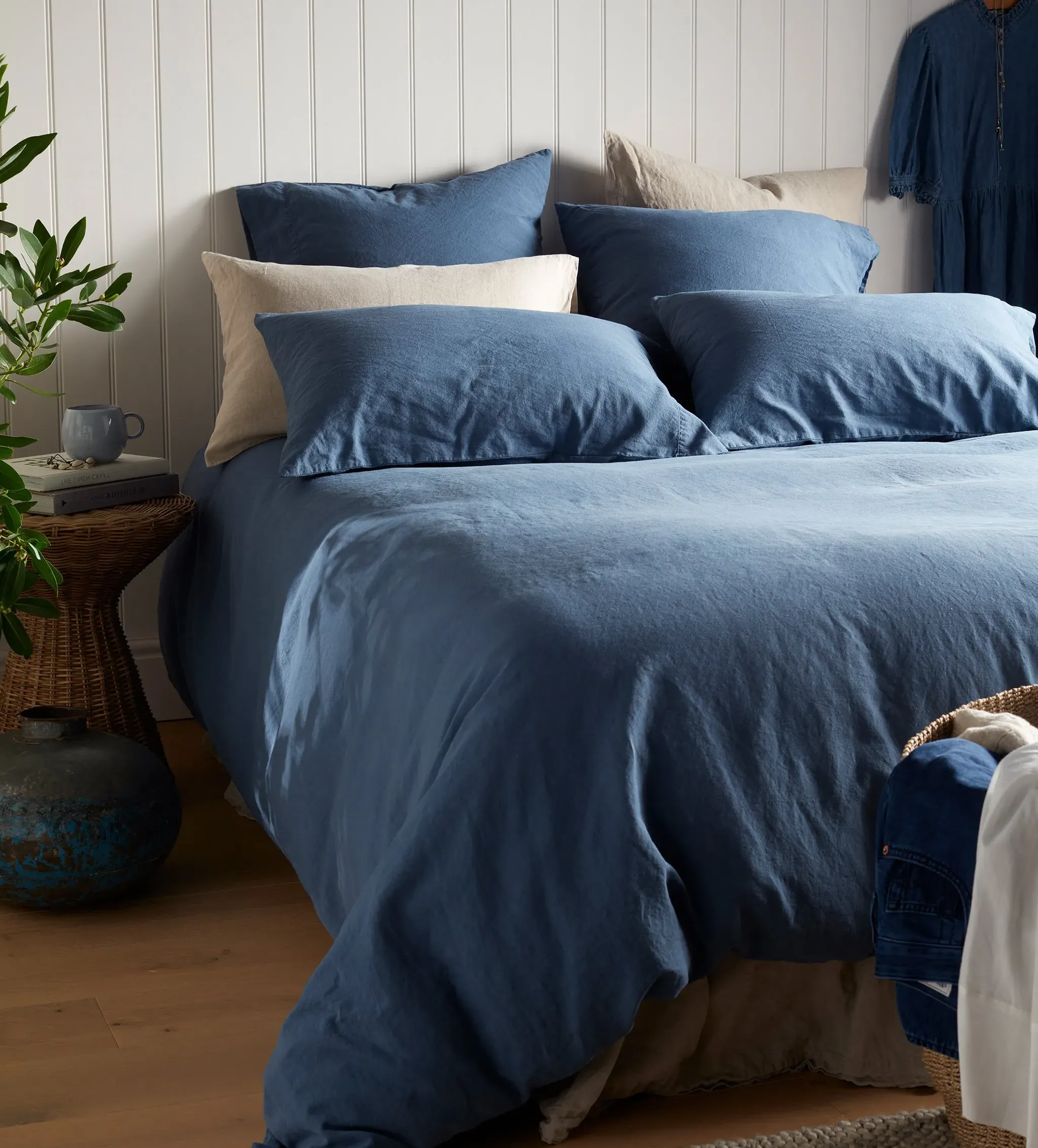 Blue Linen Blend Duvet Cover - Blue, Cotton-Linen product