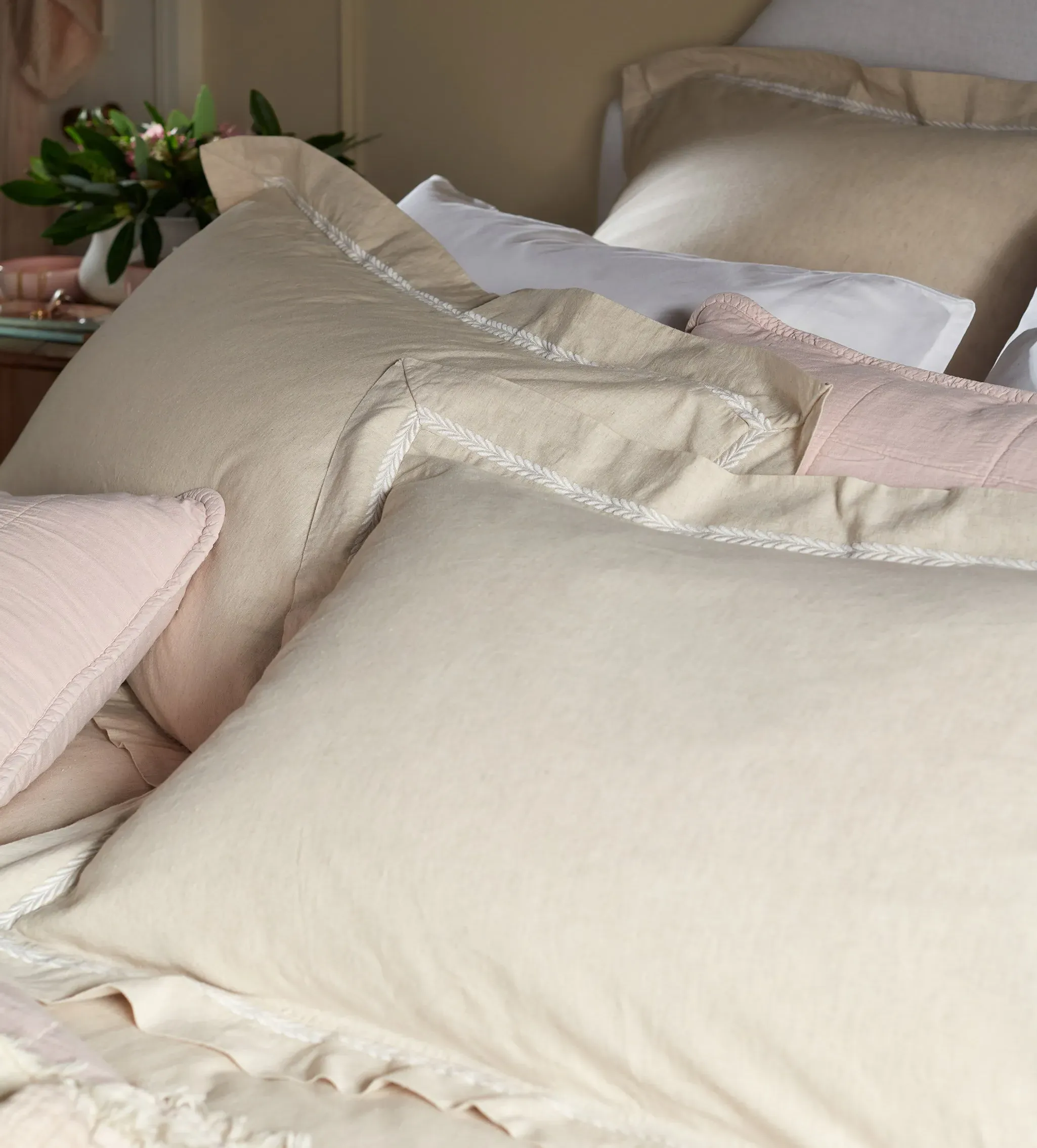Charlotte Super King Pillowcase Oxford Edge - Natural, Cotton Linen product