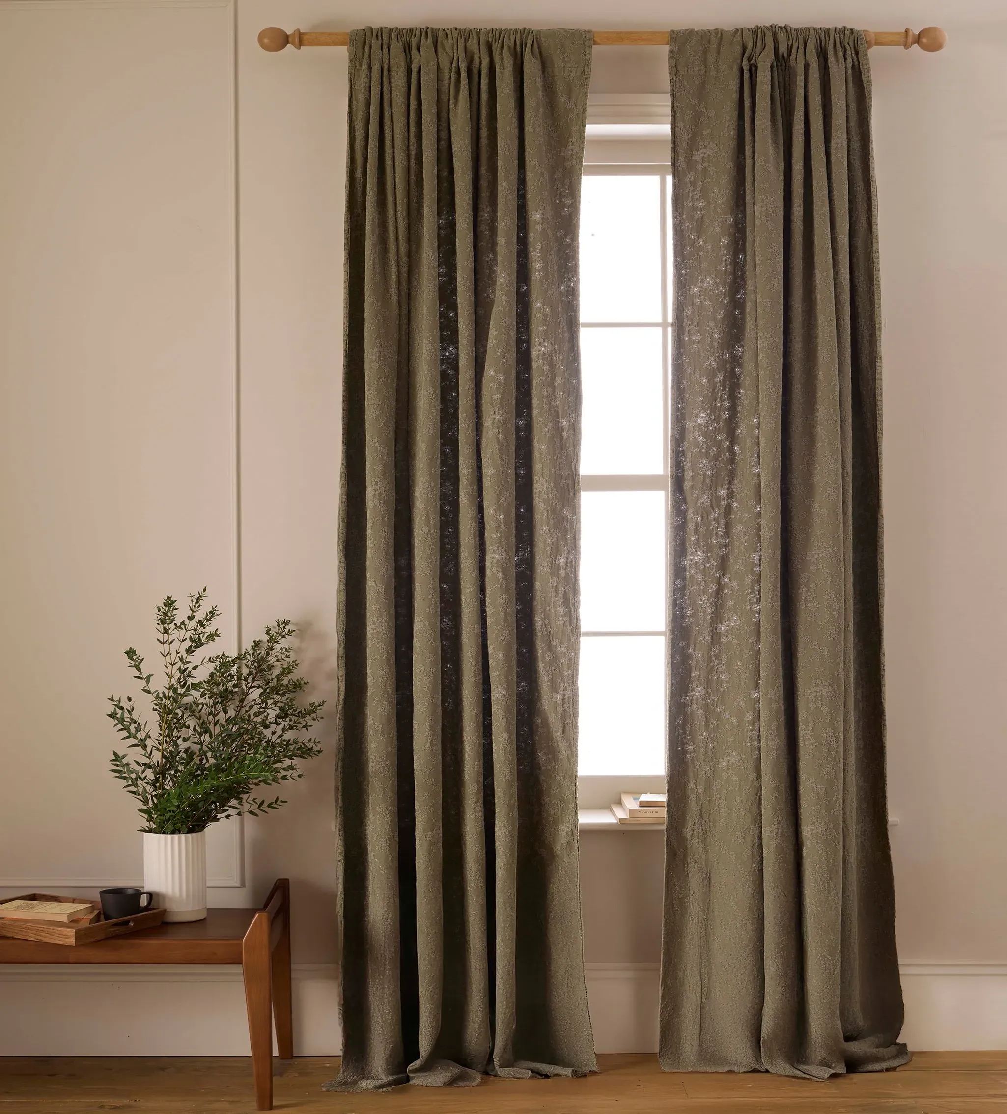 Claudia Loop Top Curtain Single Panel - Dark Olive, Cotton Linen product