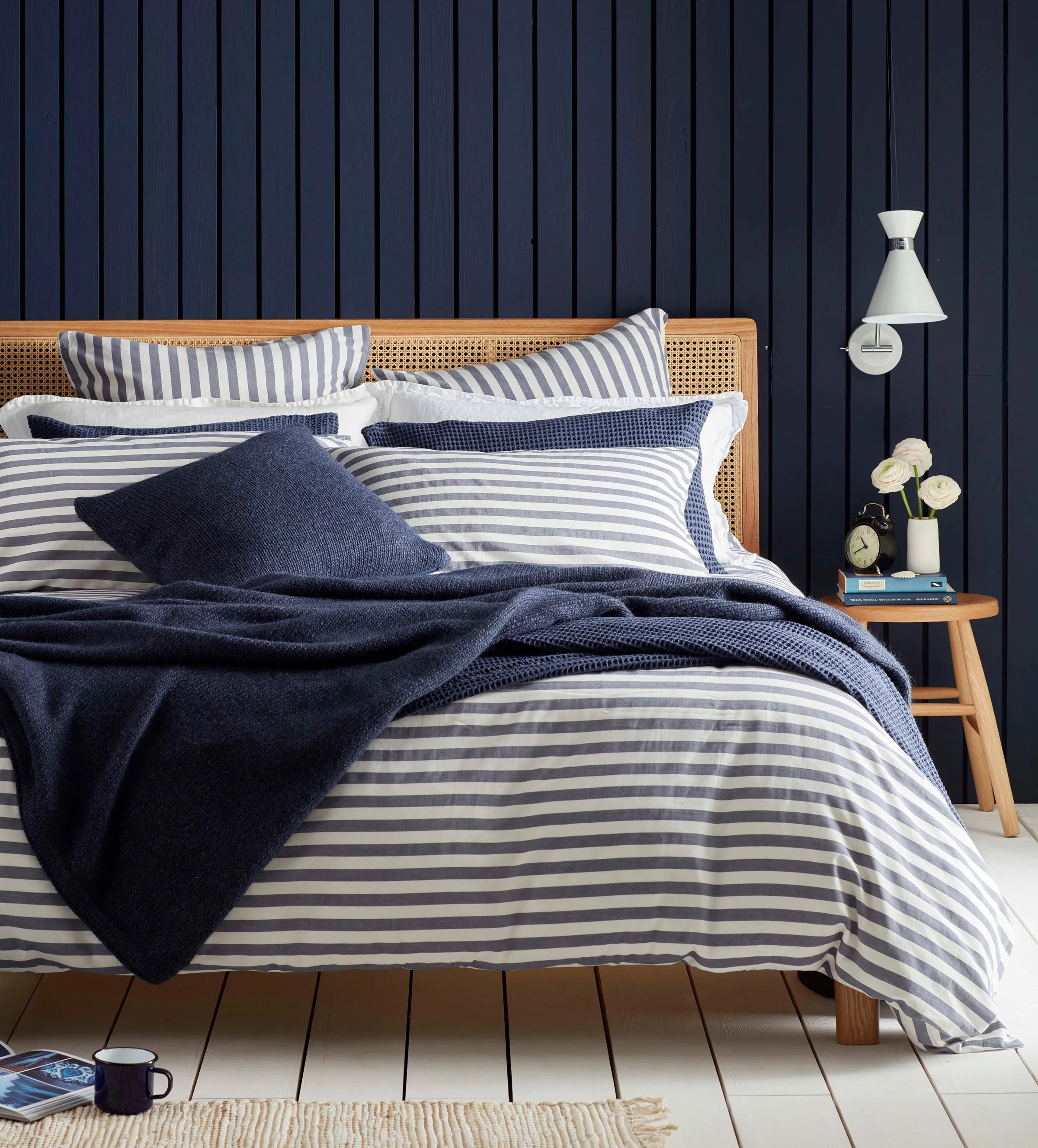 Coastal Stripe Duvet Cover - Navy, Cotton Percale product