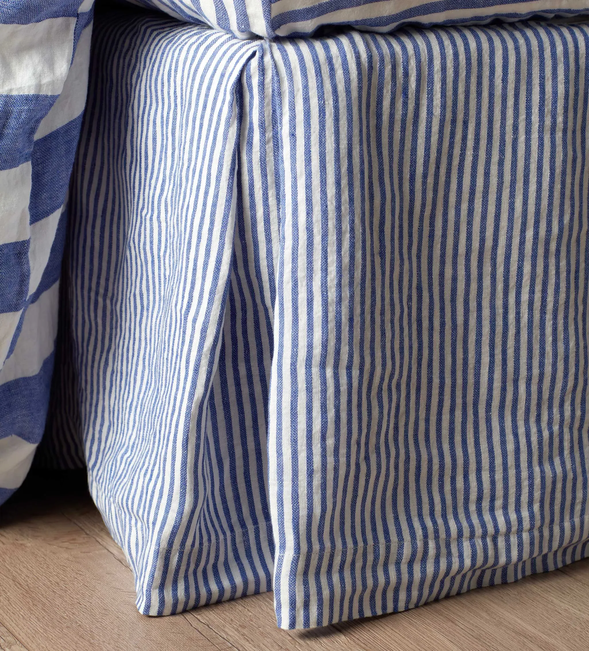 Cora Stripe Bed Valance - Cobalt, Linen product