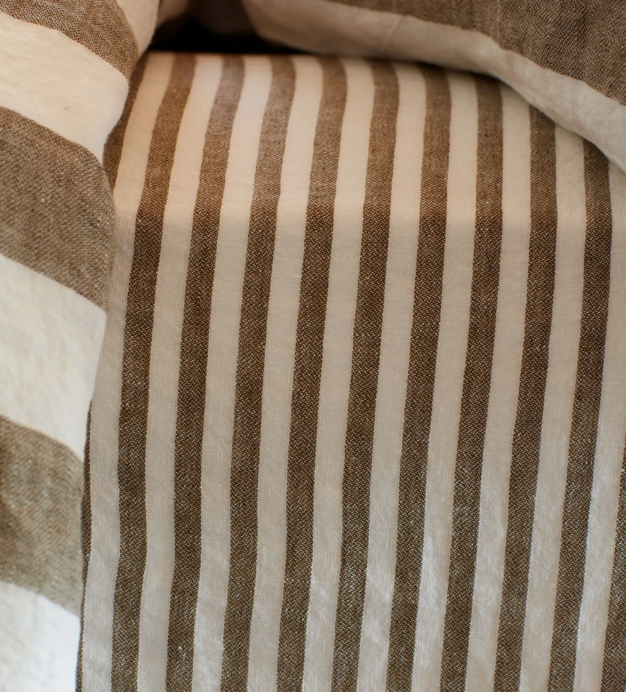 Cora Stripe Fitted Sheet - Dark Olive, Linen product