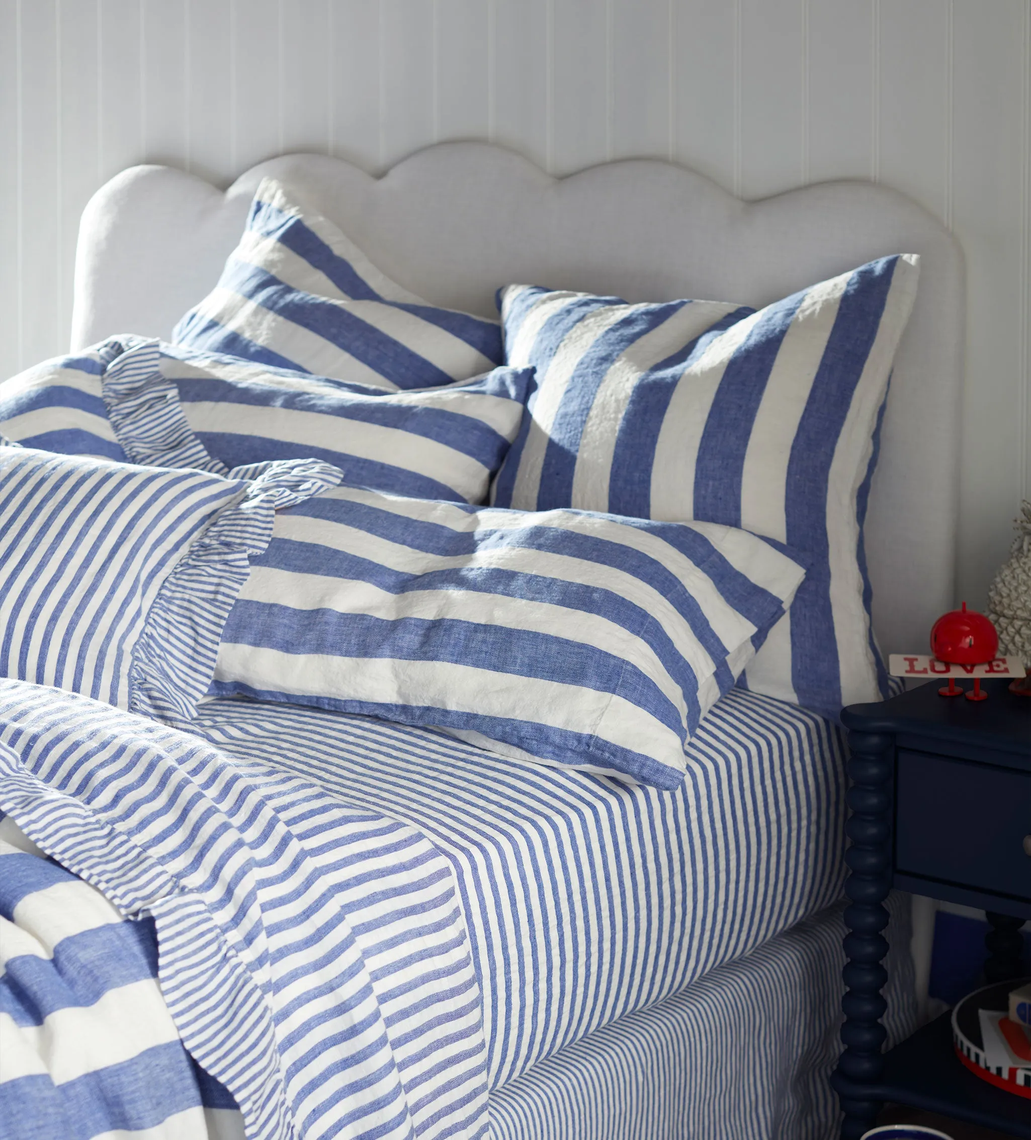 Cora Stripe Housewife Pillowcase - Cobalt, Linen product