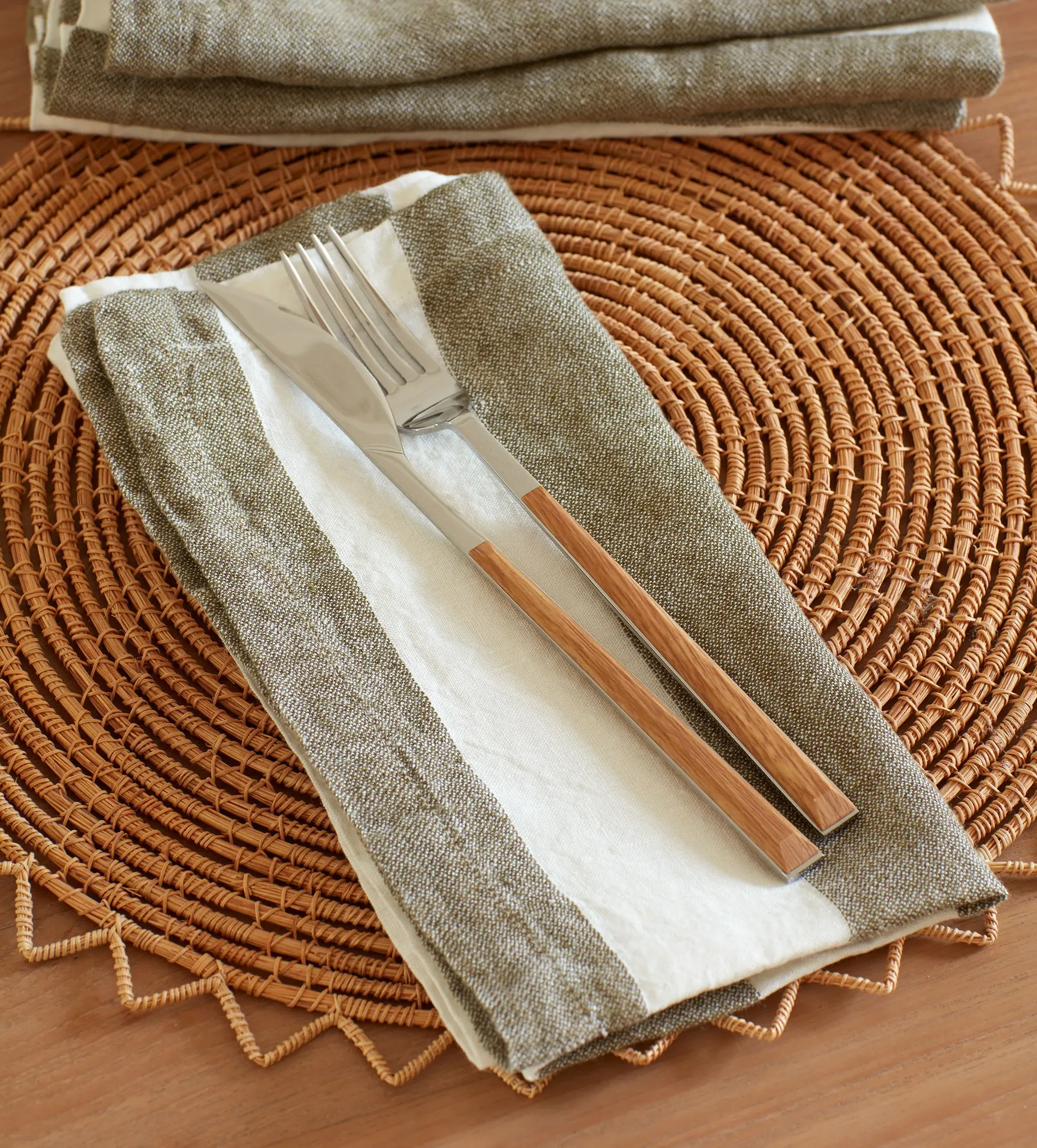 Cora Striped Linen Napkins Set of 4 - Dark Olive product