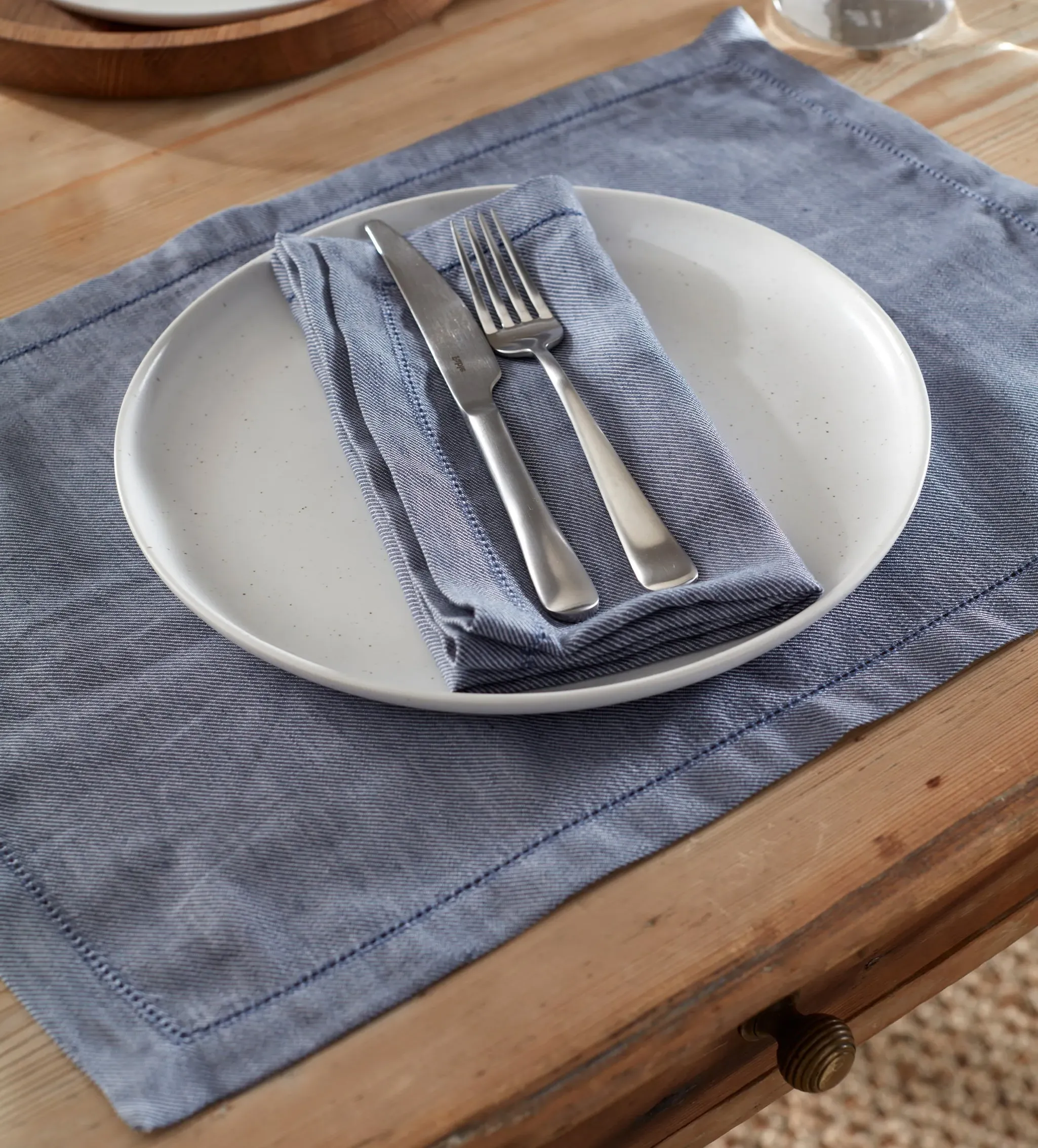 Cotton Linen Twill Placemats Set of 2 - French Blue product
