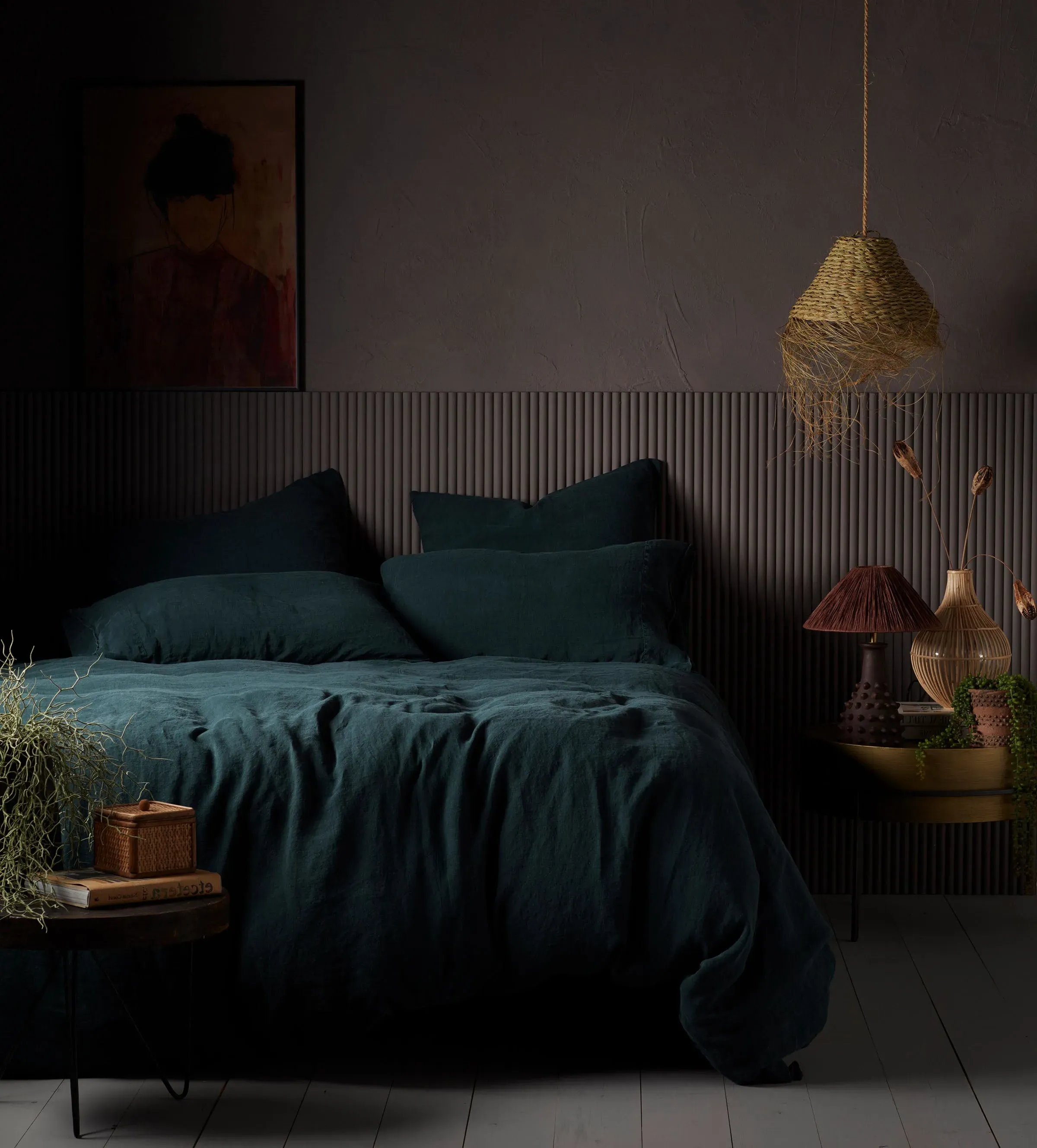 Darkest Spruce Duvet Cover - Dark Green, Linen product