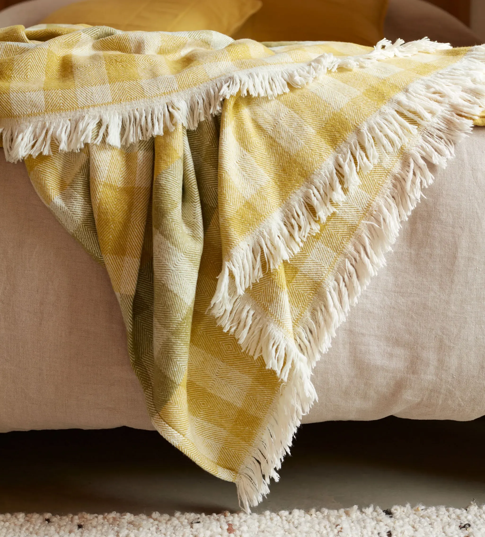 Elliot Fringed Throw Blanket - Green, Cotton Blend product