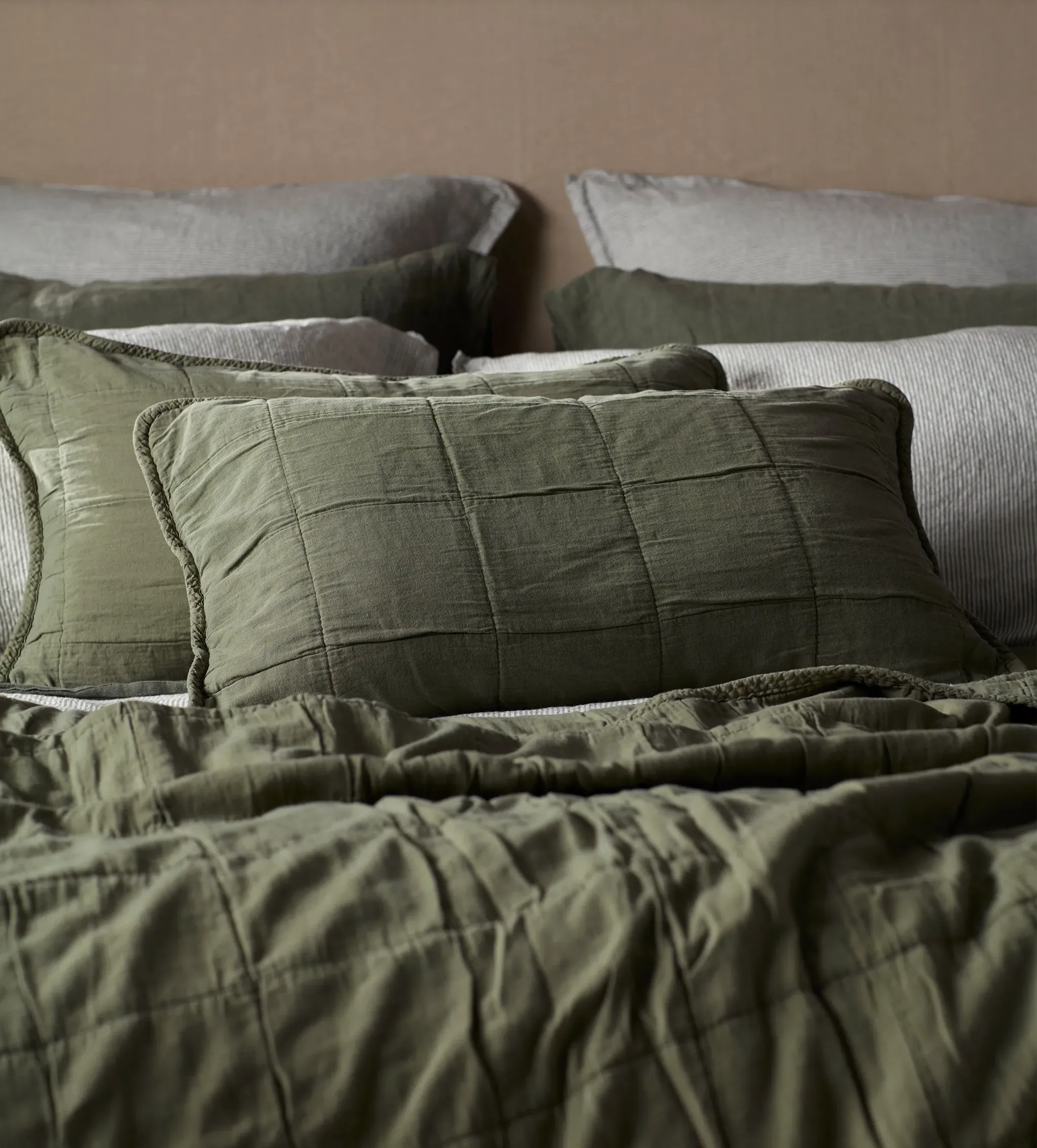 Finn Quilted Cushion Cover - Olive Green, Cotton product