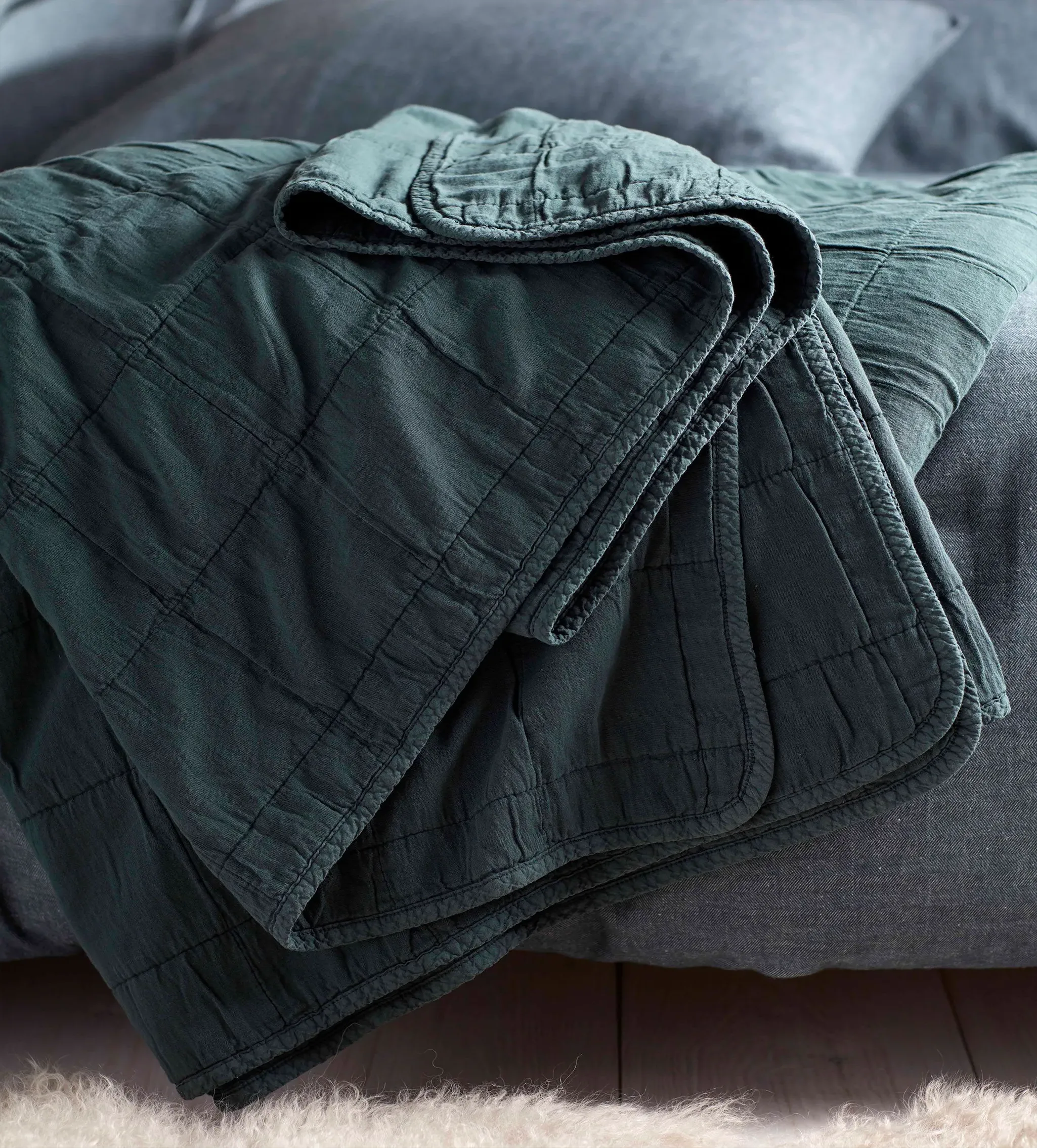 Finn Quilted Throw - Darkest Spruce, Cotton product
