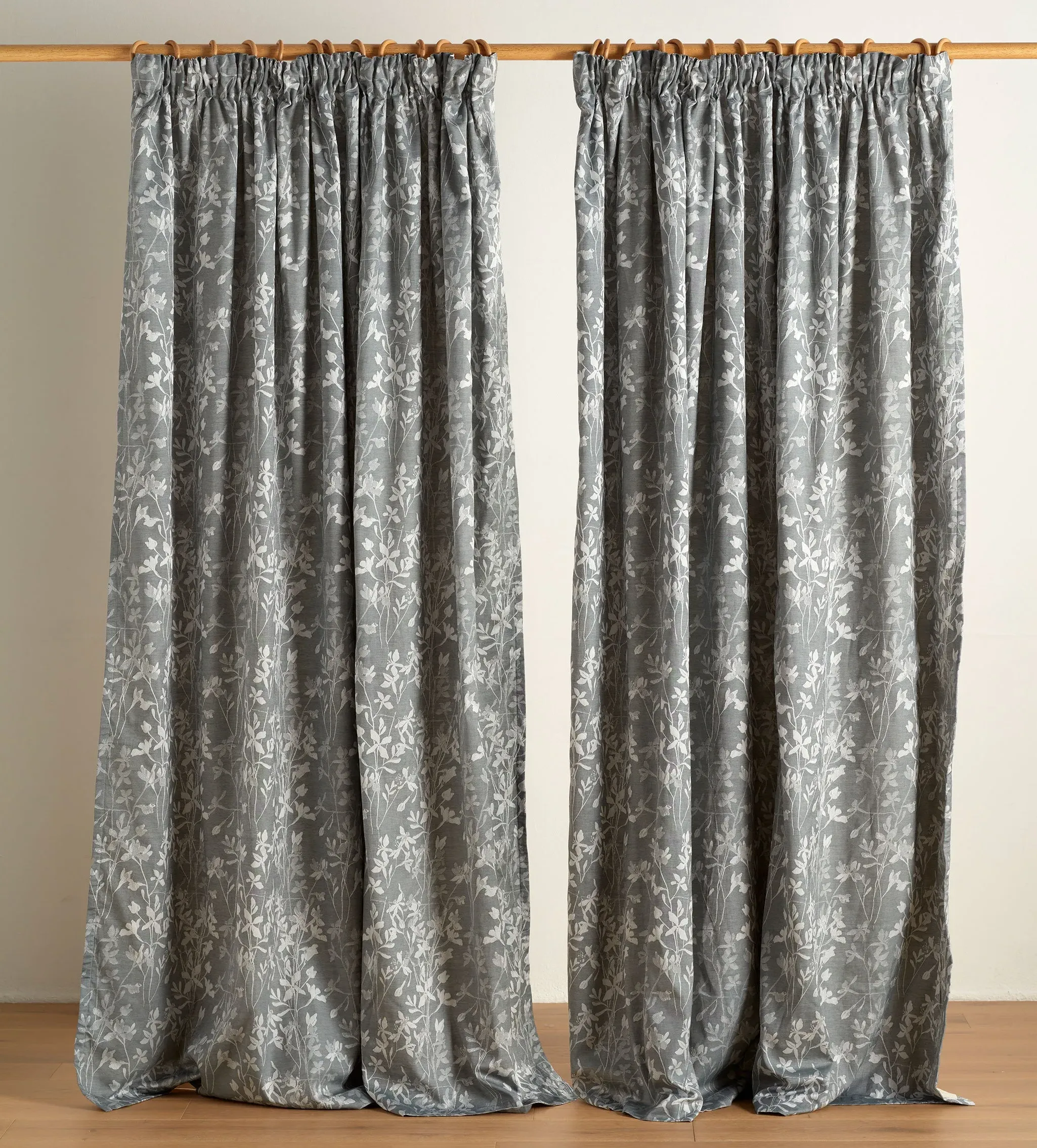 Florence Floral Jacquard Pencil Pleat Curtains - White, Cotton product
