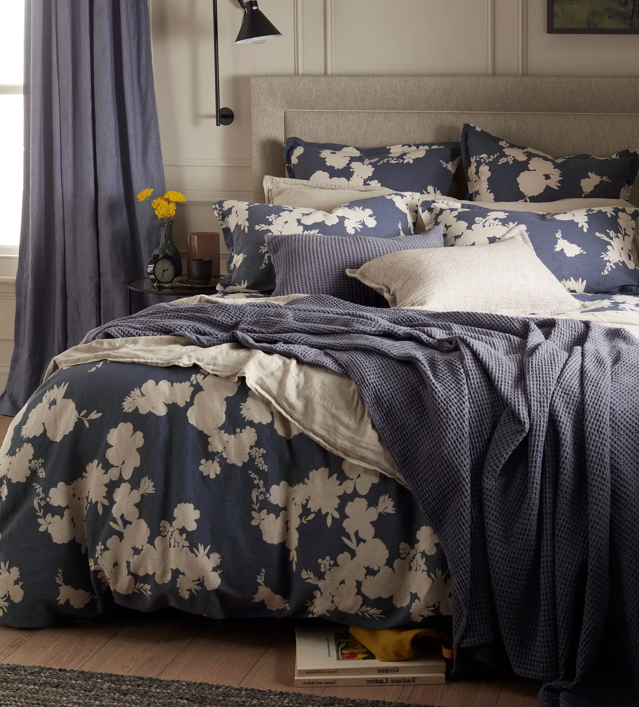 Flower Press Duvet Cover - Ink Blue, Linen Cotton Blend product