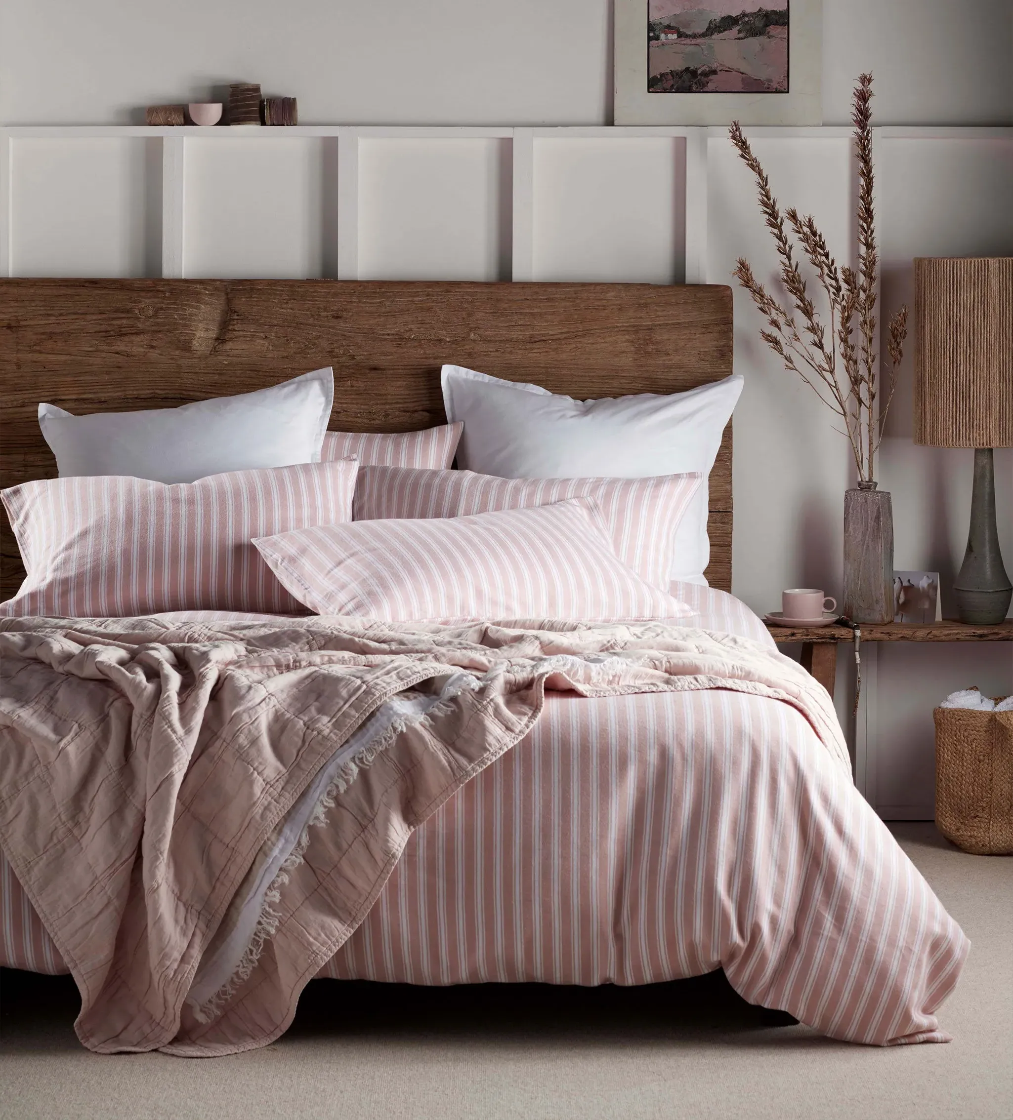 Fred Stripe Duvet Cover - Blush Pink, Brushed Organic Cotton product