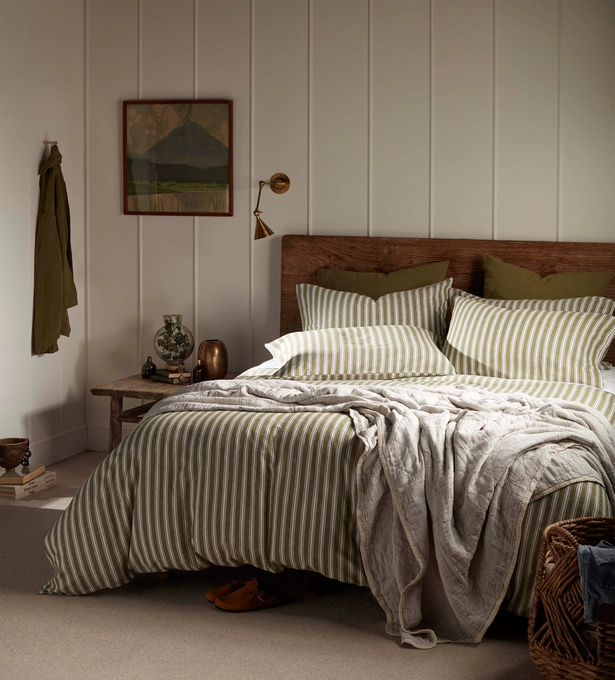 Fred Stripe Duvet Cover - Olive Green, Brushed Organic Cotton product