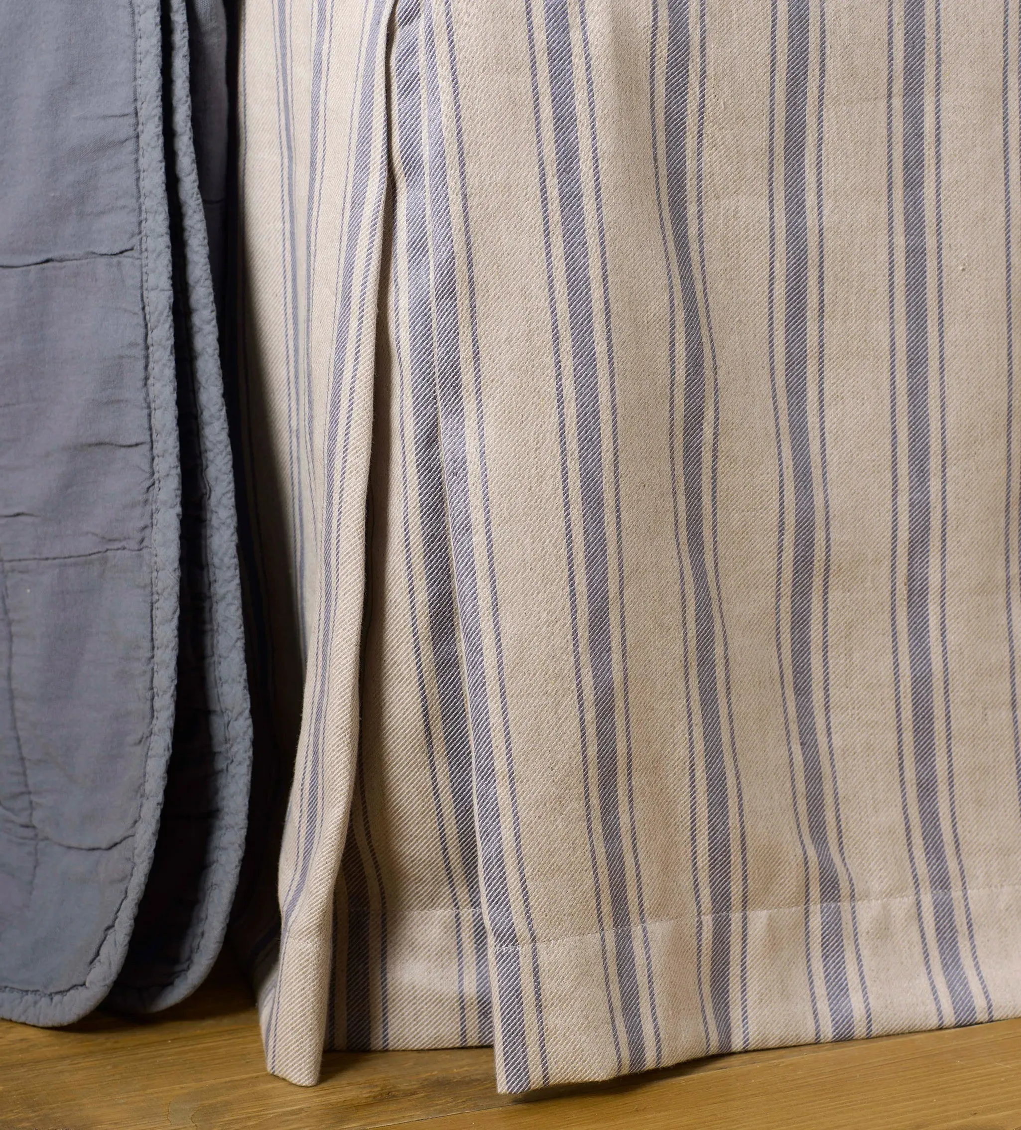 French Blue Ticking Stripe Bed Valance - Blue, Cotton Linen product