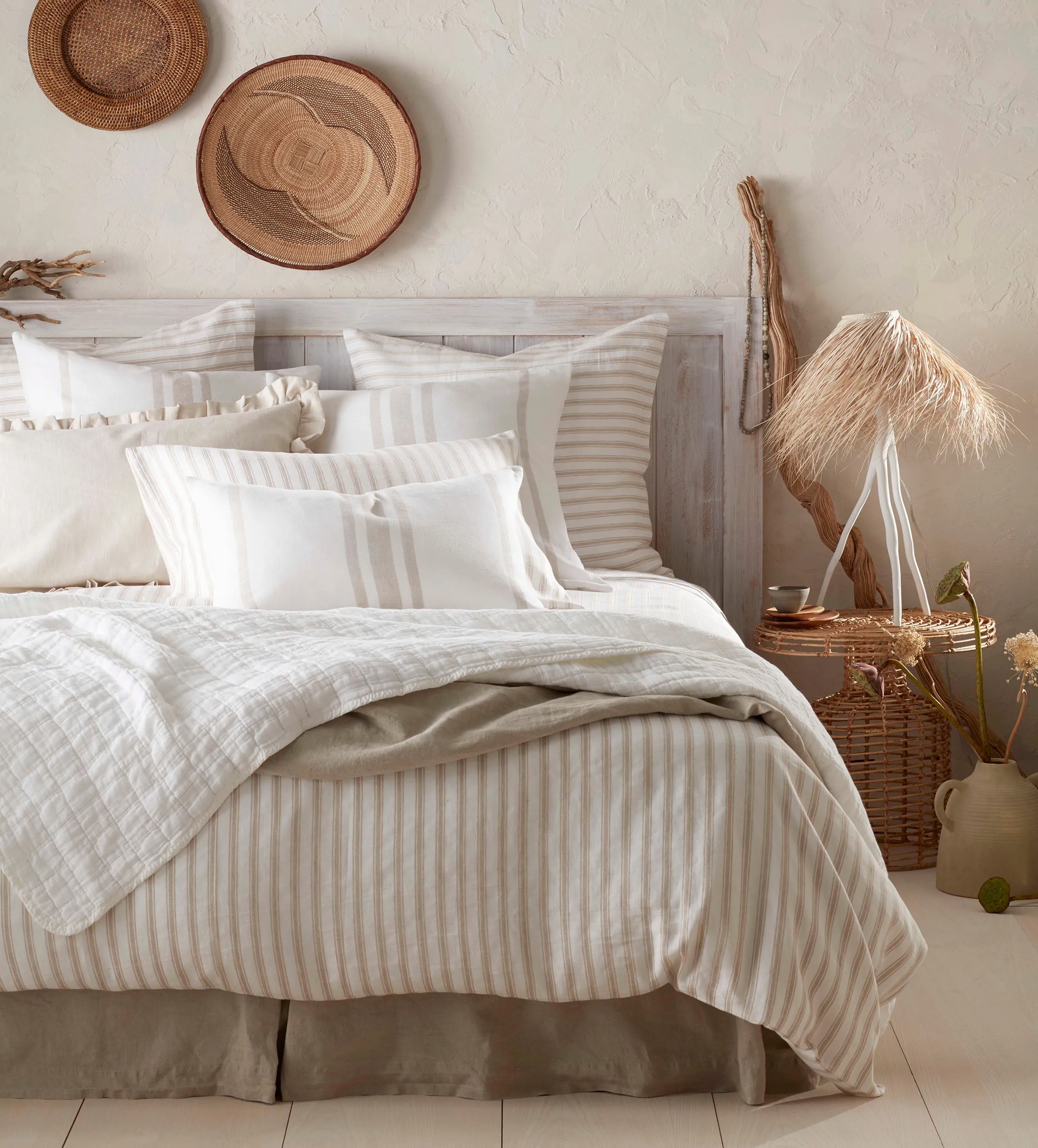 French Ticking Stripe Emperor Duvet Cover - Natural, Cotton Linen product
