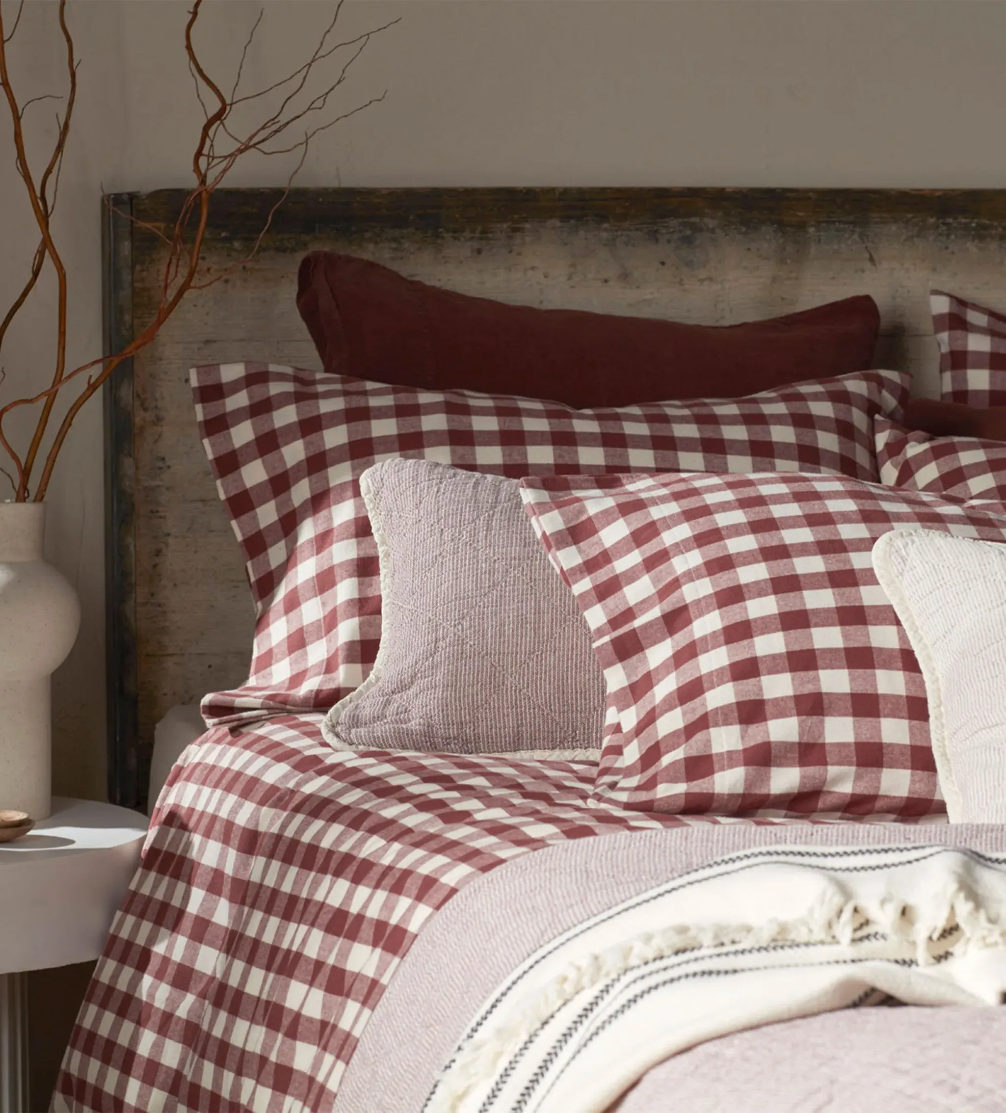 Gilbert Gingham Brushed Organic Cotton Pillowcase - Conker product