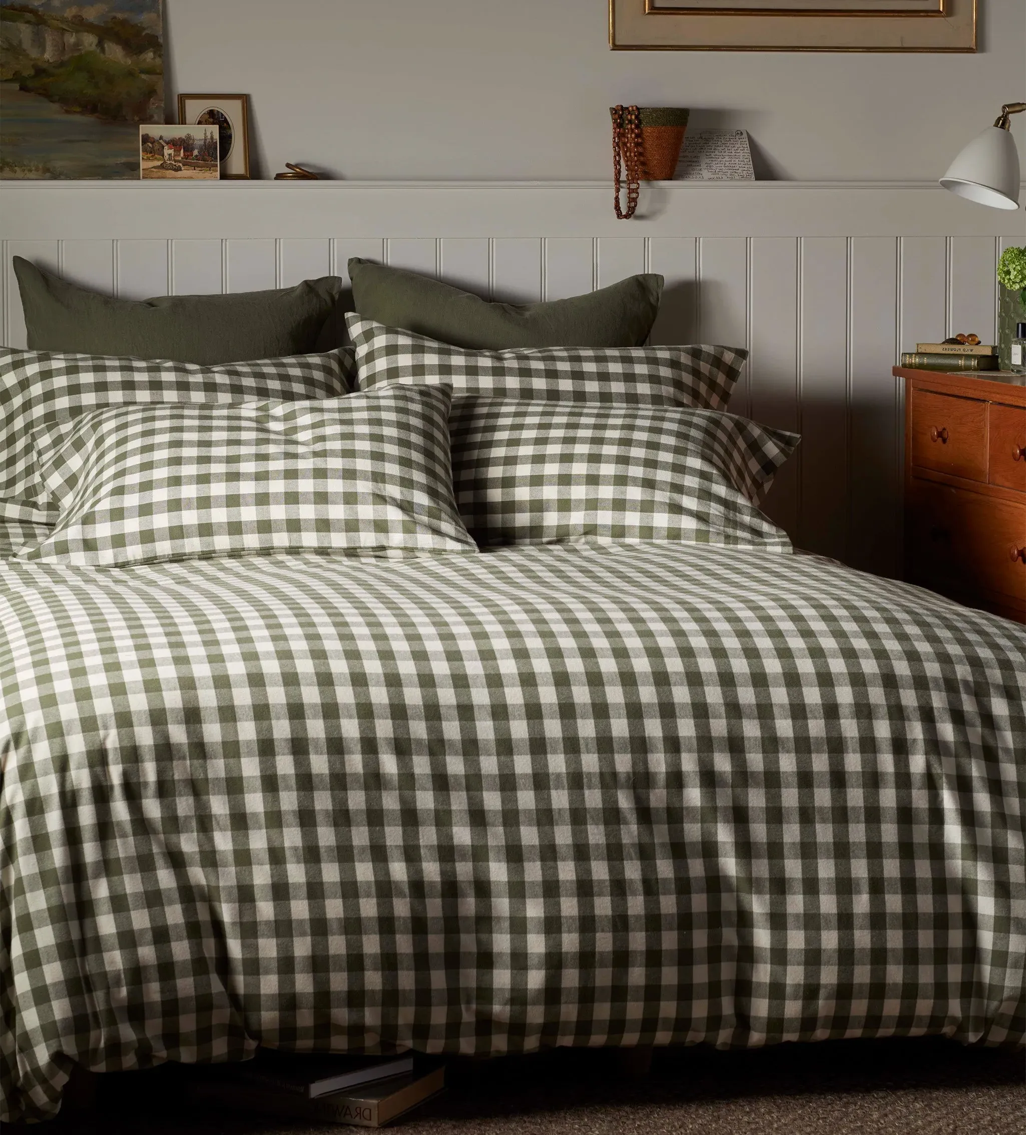Gilbert Gingham Duvet Cover - Olive Green, Brushed Organic Cotton product
