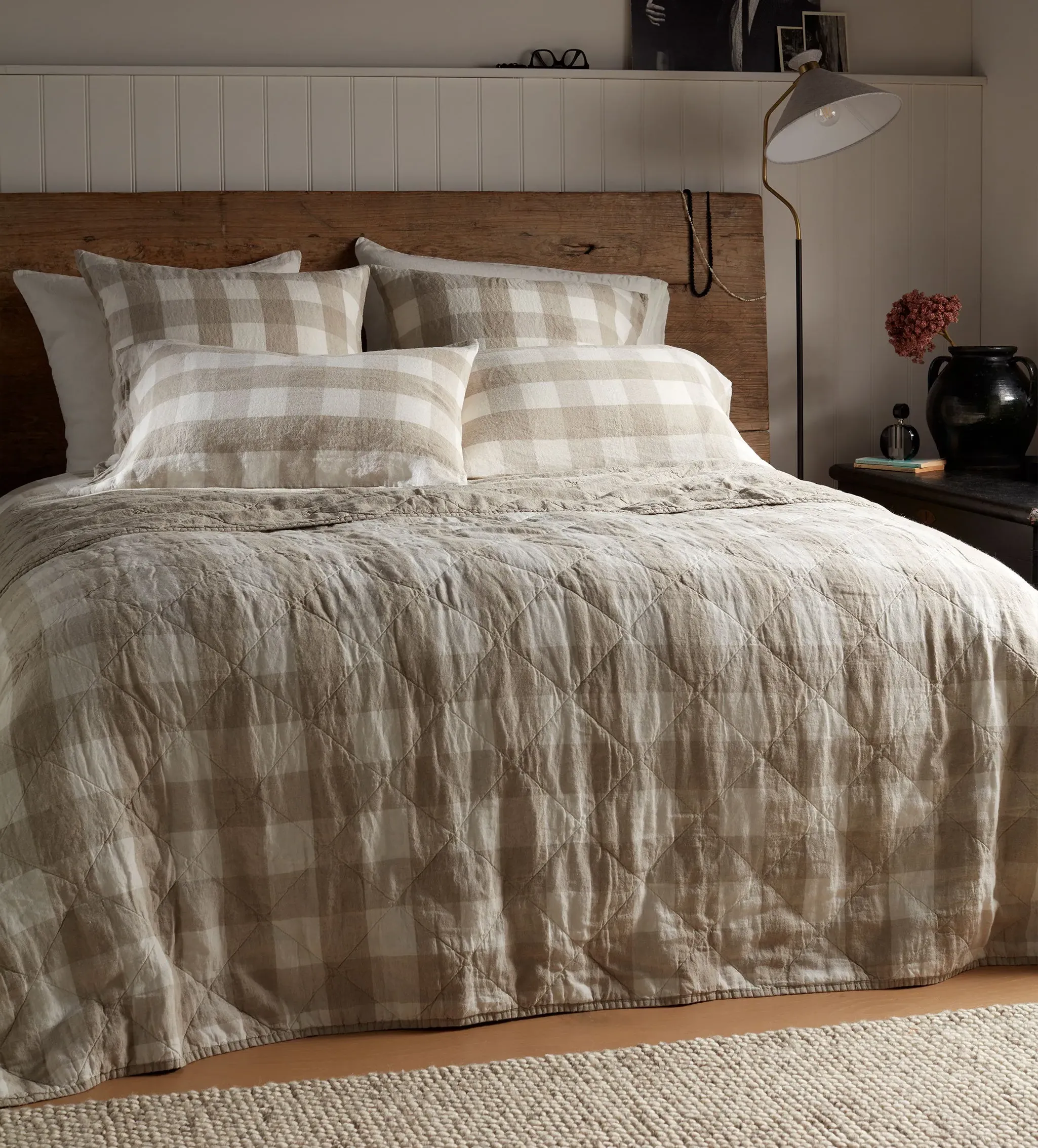 Gracie Gingham Quilted Throw - Natural, Linen product