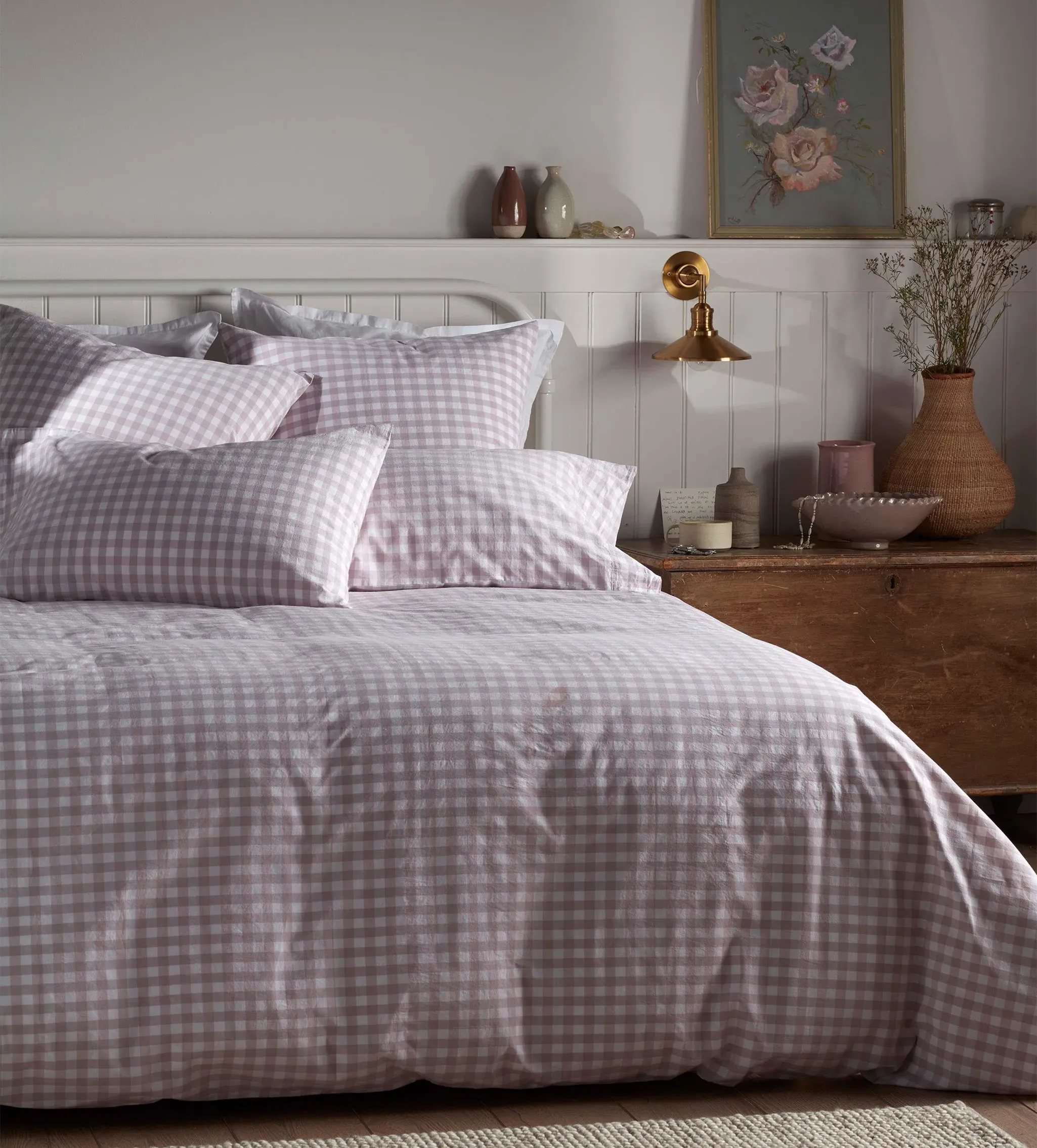Harriet Gingham Duvet Cover - Vintage Rose, Organic Cotton product