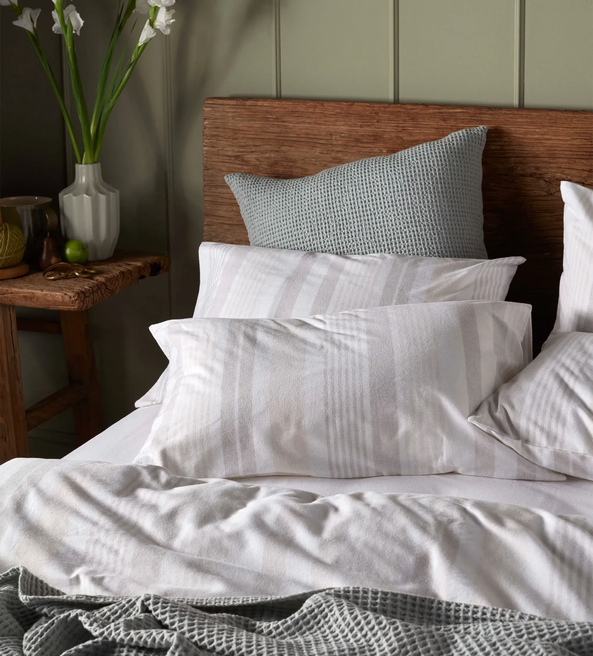 Harry Stripe Standard Pillowcase - Natural, Brushed Cotton product
