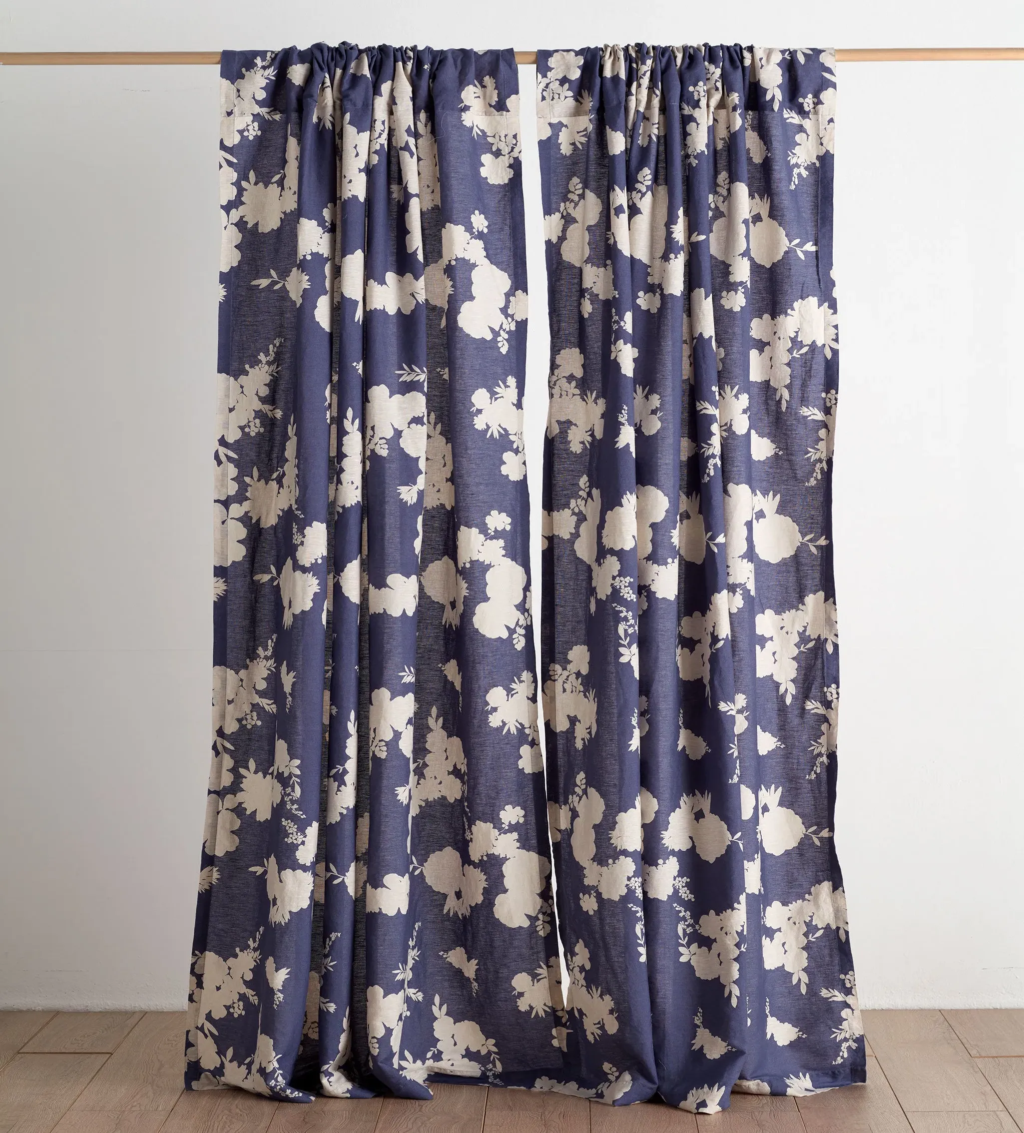 Ink Blue Flower Press Linen Blend Loop Top Curtain product