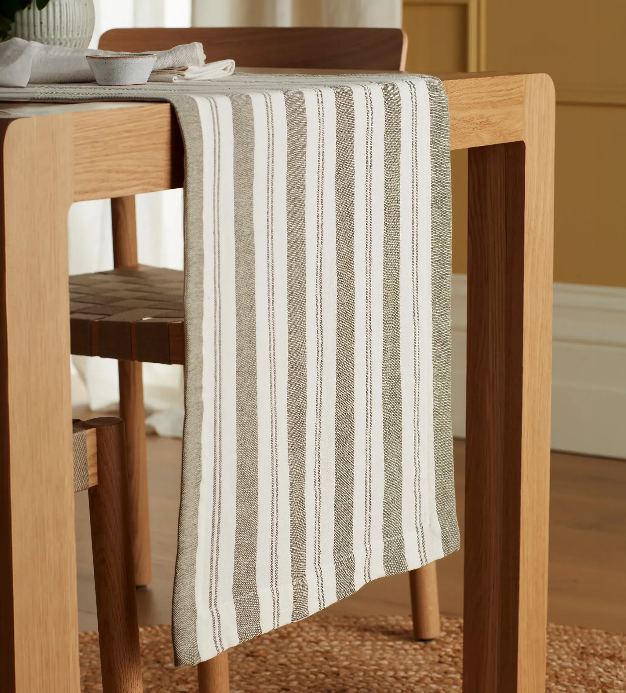 Isaac Striped Table Runner - Dark Olive, Cotton product